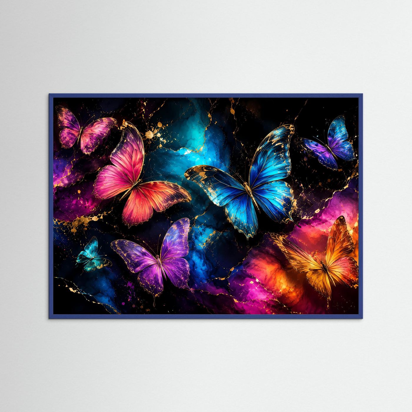 Faszinierende Schmetterlinge mit Goldakzenten | Modernes Insekten & Kunst Poster Querformat