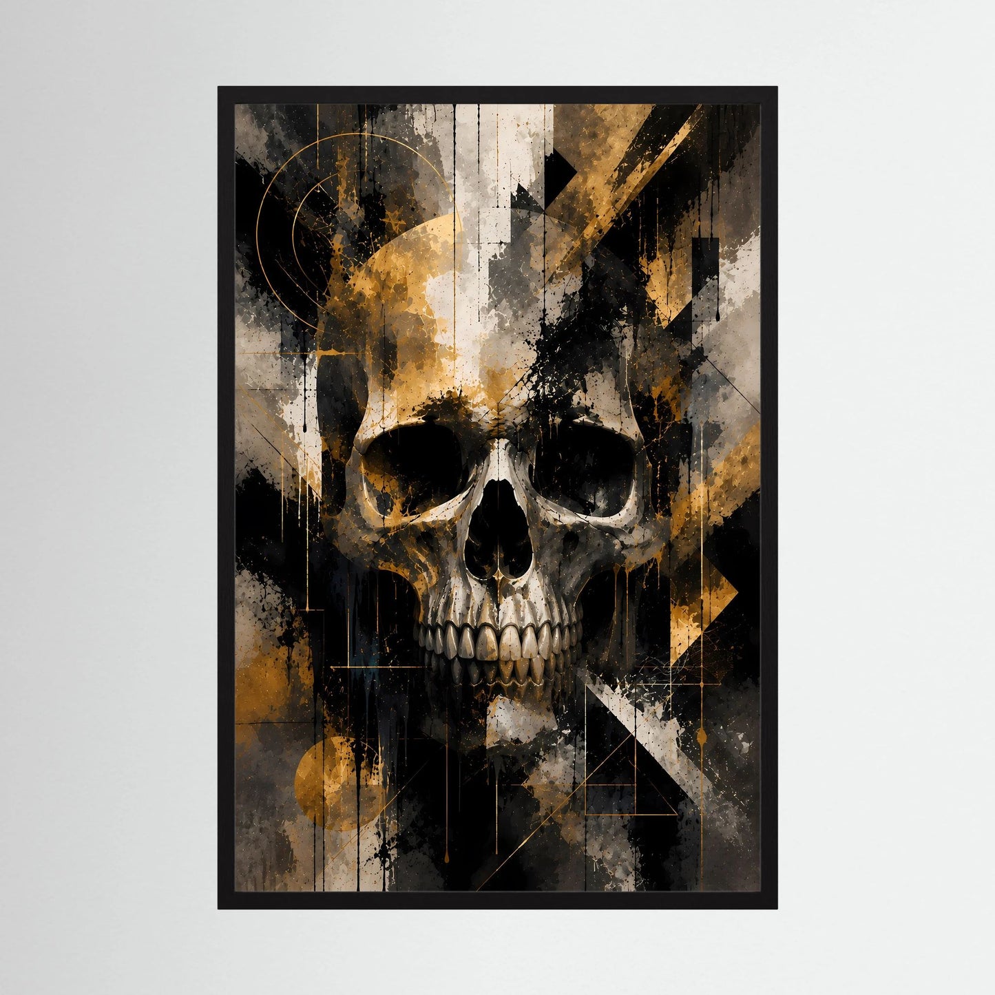 Totenkopf in Schwarz & Gold | Abstrakte Skull Kunst | Poster Hochformat