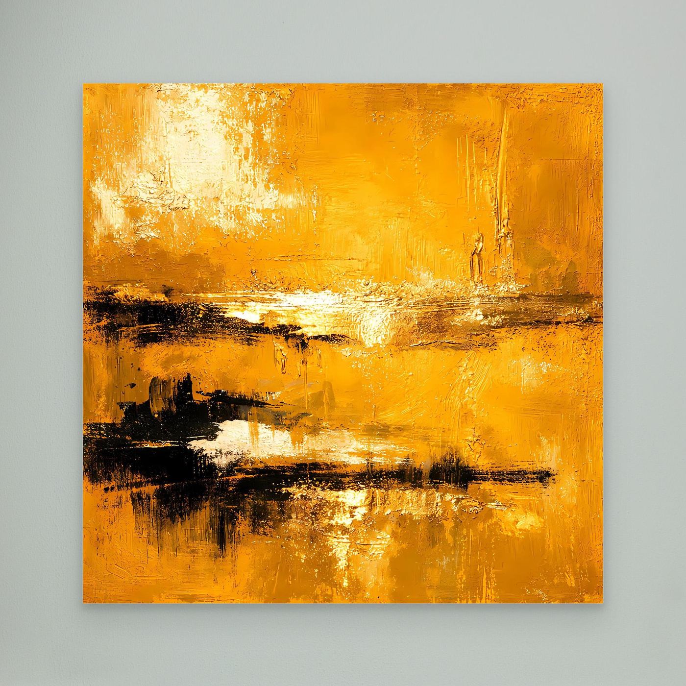 Leinwand Abstrakte Goldlandschaft am See | Modernes Elegantes Horizont Wandbild