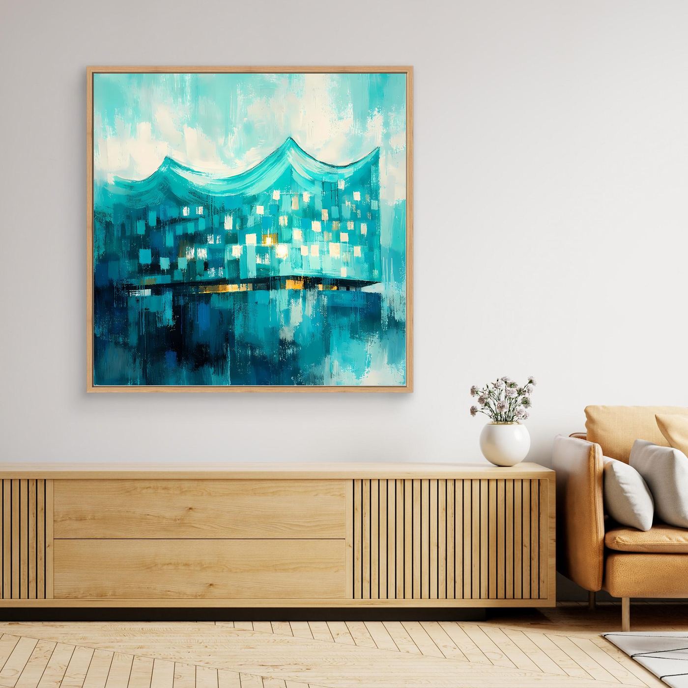 Leinwand Elbphilharmonie Wellen in Türkis | Abstraktes Architektur‑Wandbild