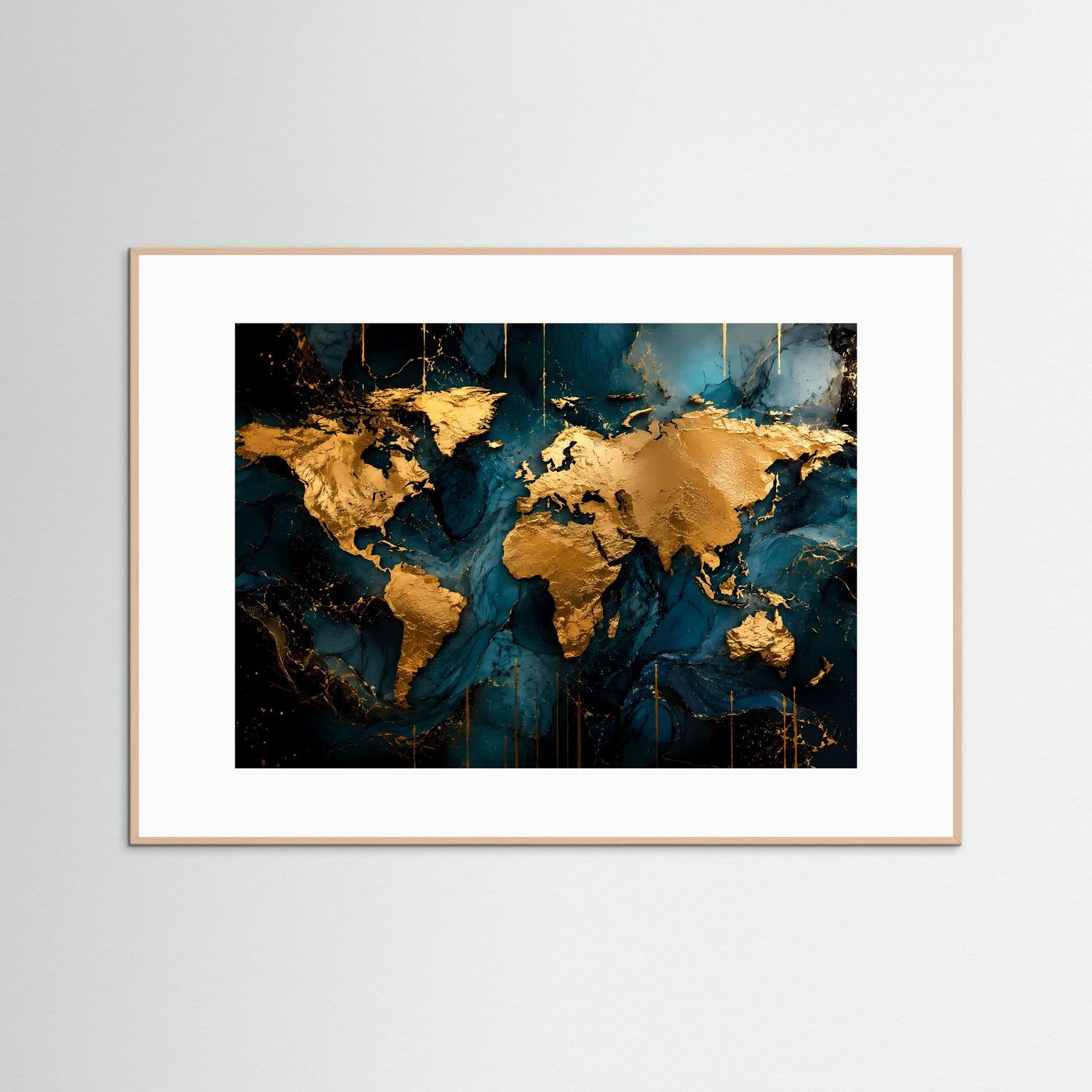 Weltkarte in Gold & Tiefblau | Elegantes Wandbild & Moderne Poster Kunst