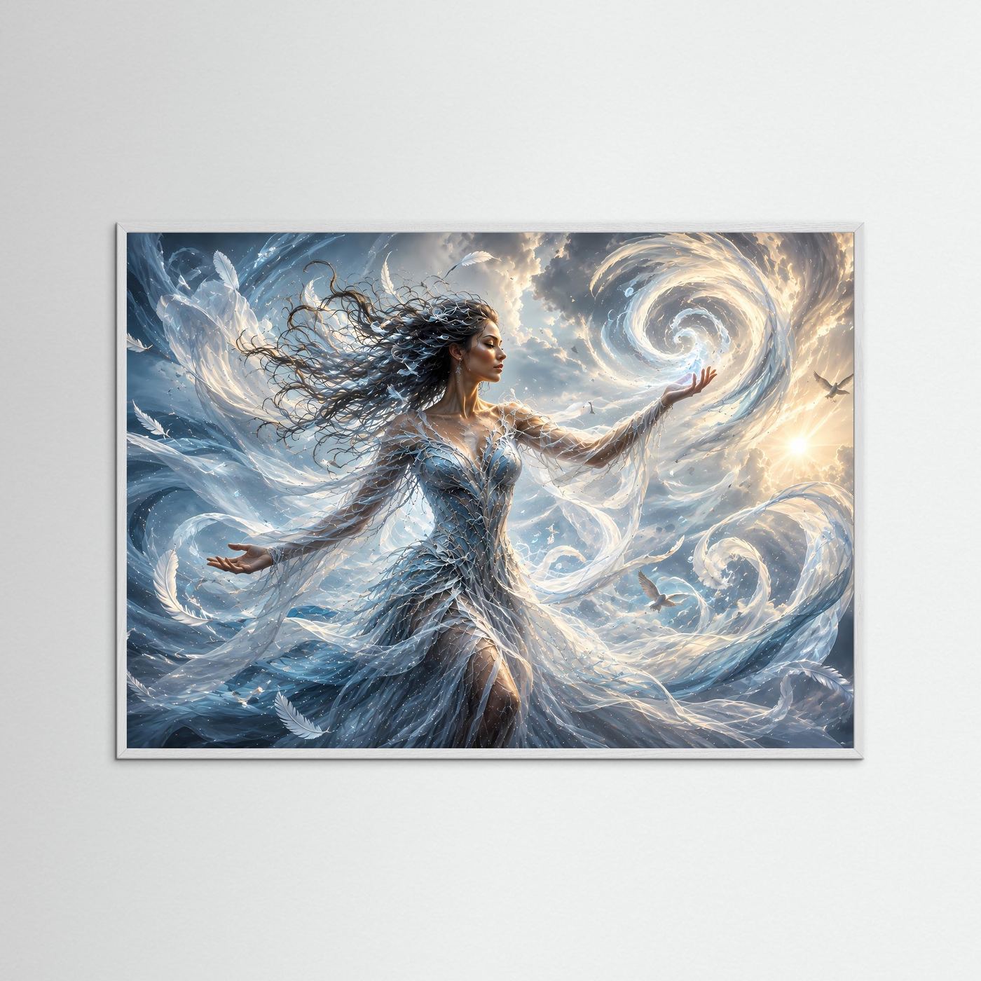 Element Luft Poster | Himmlische Göttin Wandbild | Fantasy Fine Art | Magische Windkunst | Elegante Moderne Leinwand