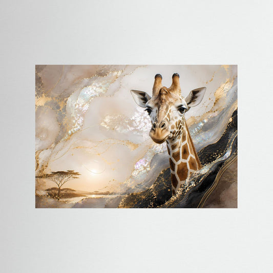 Abstrakte Safari-Wandkunst mit Giraffenmotiv in Gold- und Perlmutt-Tönen
