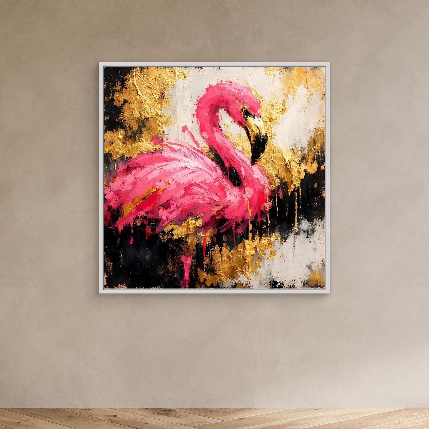 Leinwand Eleganter Flamingo in Pink und Gold | Abstraktes Modernes Tier Wandbild