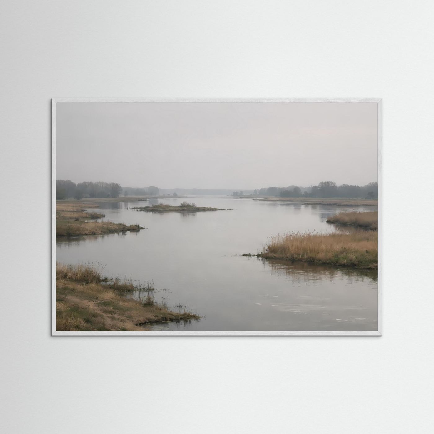 Gerahmtes Poster mit Flusslandschaft und grauem Rahmen