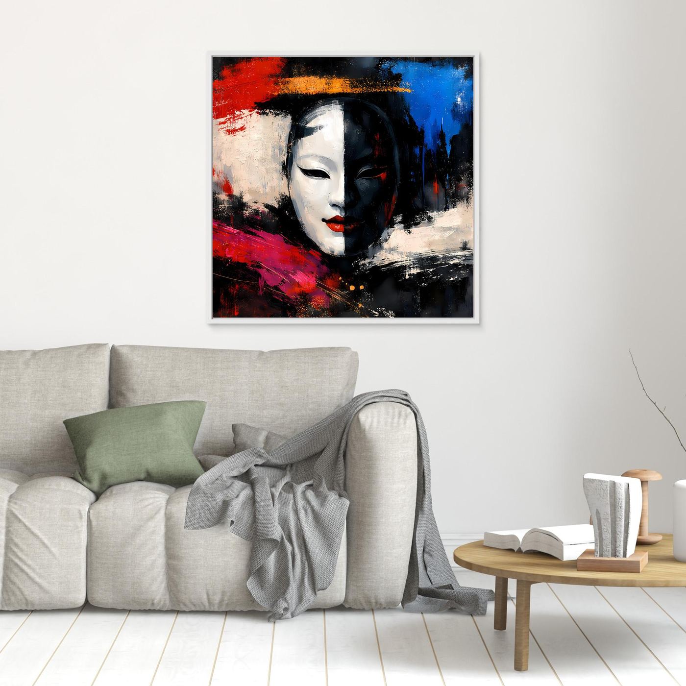 Leinwand Geisha-Maske im Pop-Art-Stil | Modernes Abstraktes Wandbild