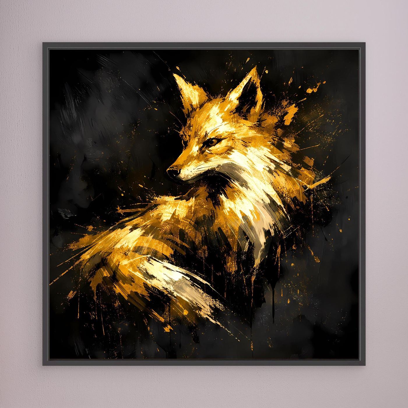 Leinwand Majestätischer Fuchs in Gold und Schwarz | Modernes Abstraktes Wildtier Wandbild