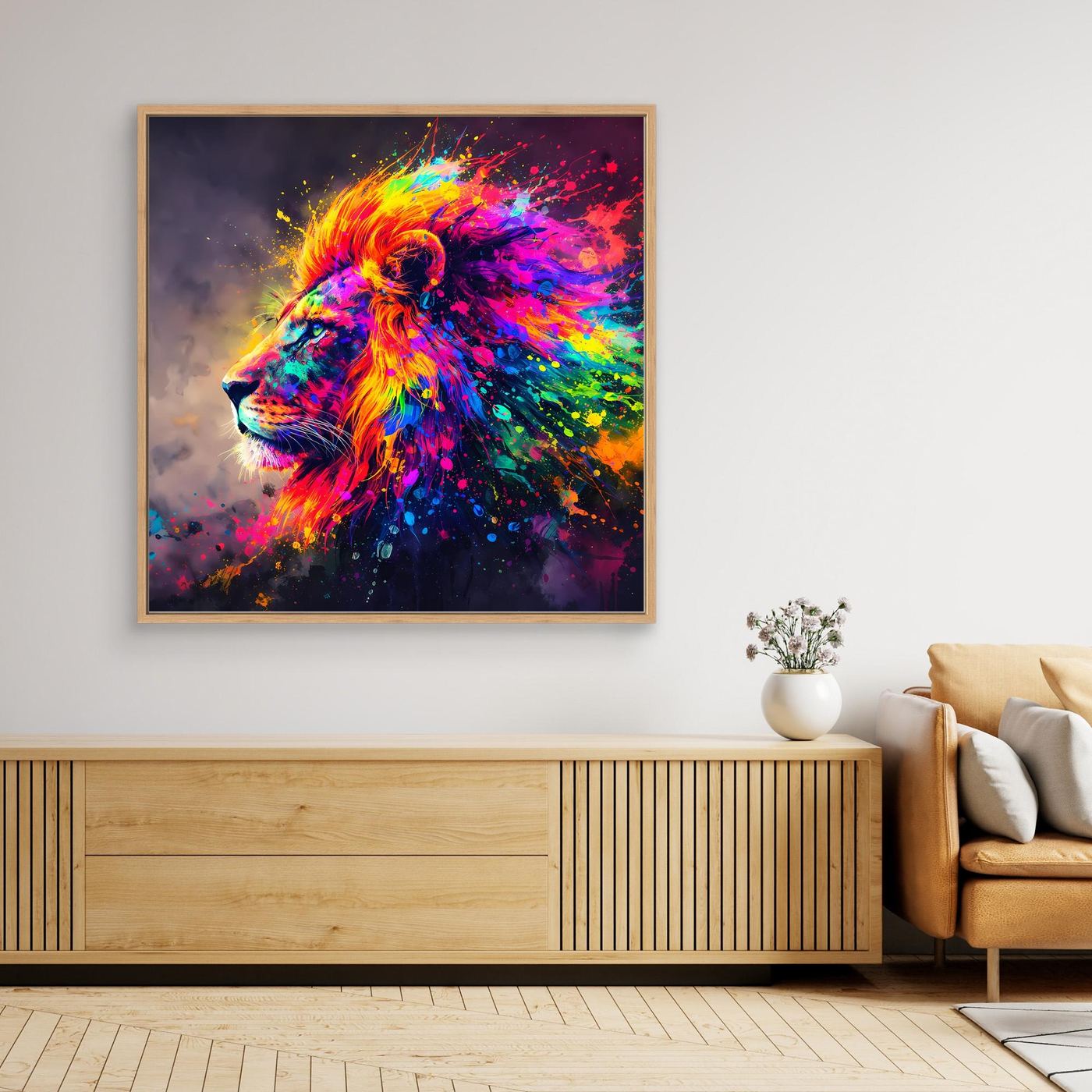 Leinwandbild Majestätischer Löwe | Abstraktes Pop-Art Löwen Wandbild auf Keilrahmen
