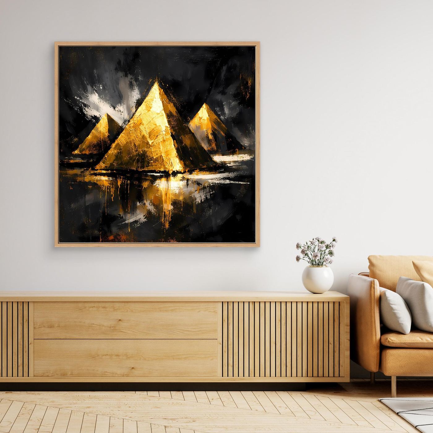 Leinwand Goldene Pyramiden von Gizeh | Abstraktes Ägypten Wandbild Modern