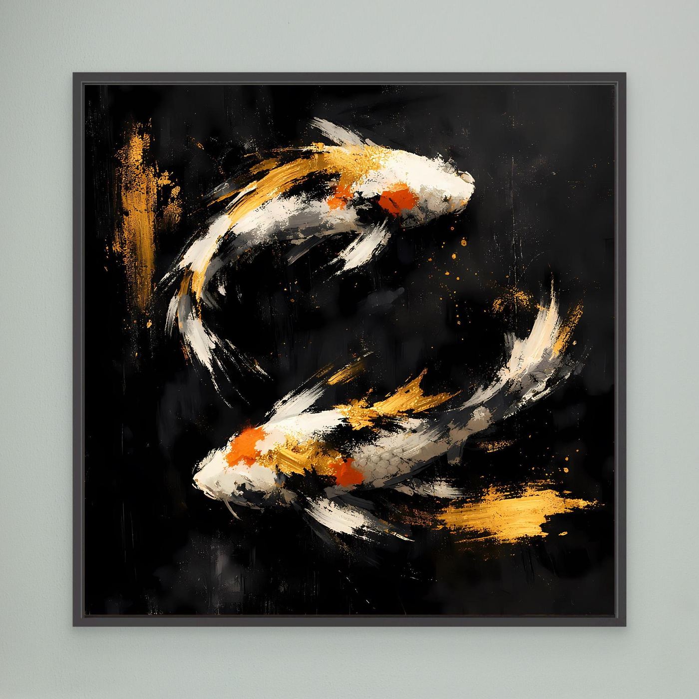 Leinwand Abstrakte Koi-Fische in Gold und Orange | Modernes Yin Yang Wandbild