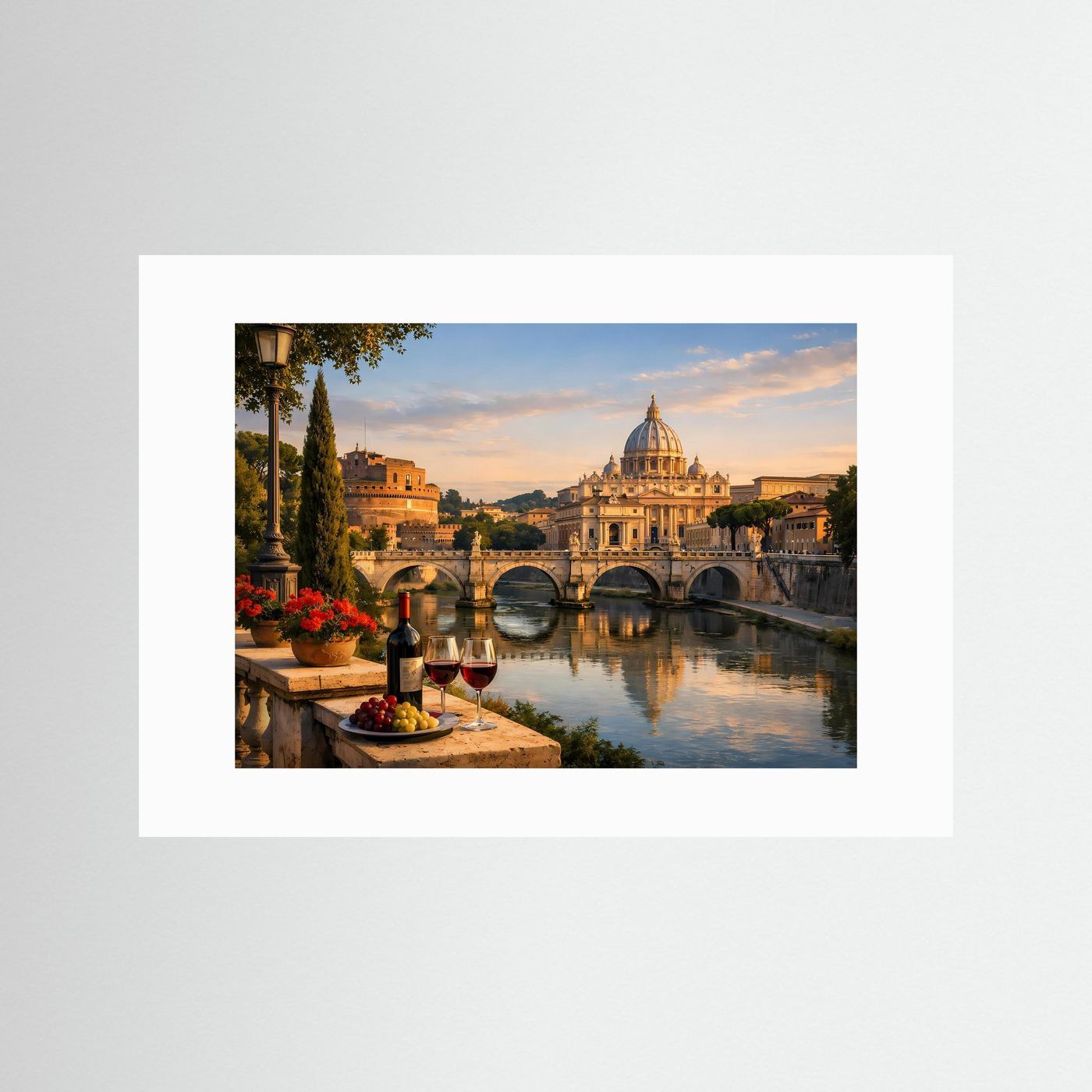 Poster im Querformat mit weißem Passepartout: Petersdom am Tiber