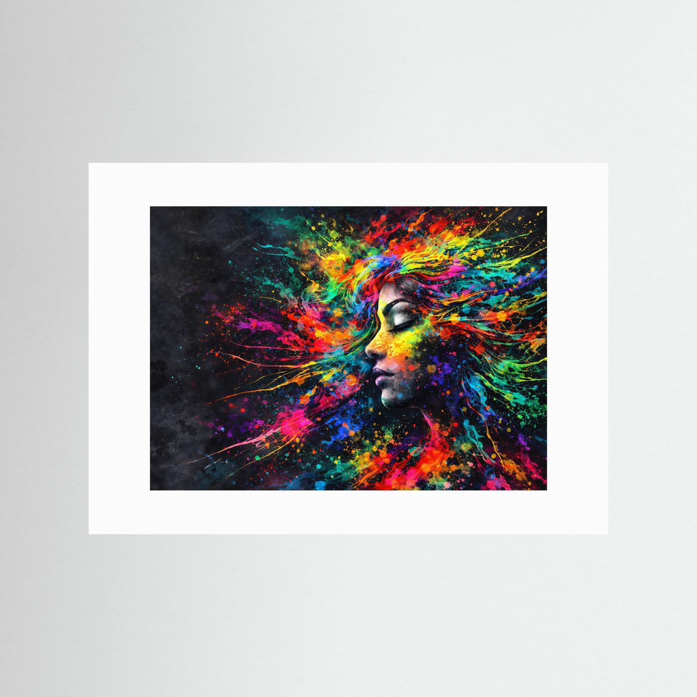 Farbenfrohes Profil einer Frau | Buntes Abstraktes Kunst Poster Querformat