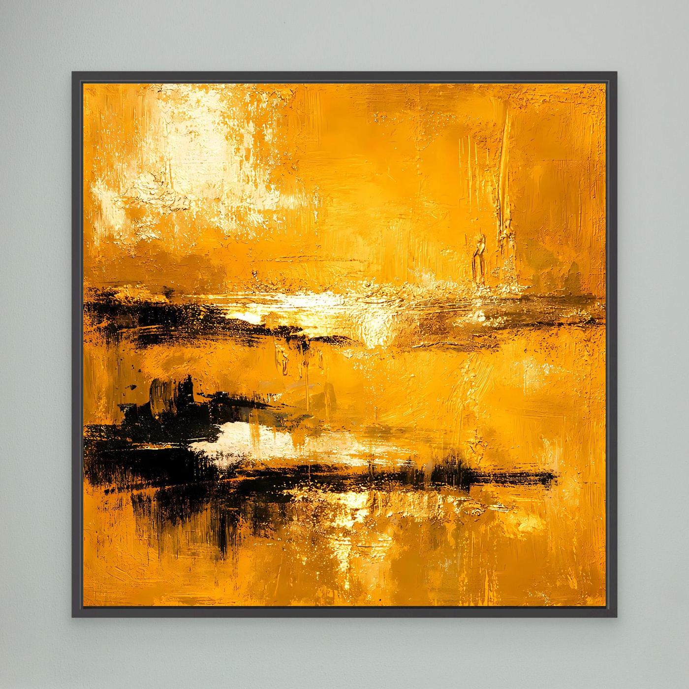 Leinwand Abstrakte Goldlandschaft am See | Modernes Elegantes Horizont Wandbild