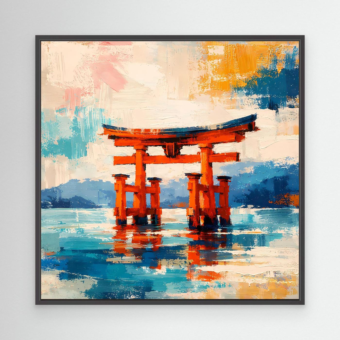 Leinwandbild Japanisches Torii-Tor im Meer | Abstraktes Kultur Wandbild auf echtem Holzkeilrahmen