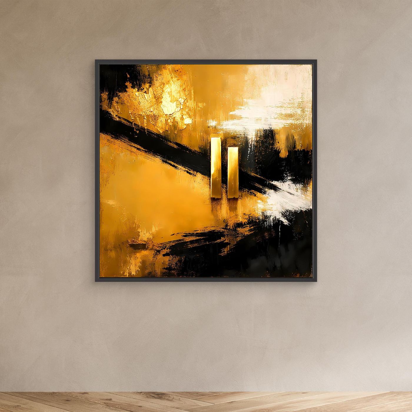 Leinwand Abstrakte Geometrie in Gold und Schwarz | Modernes Minimalistisches Wandbild