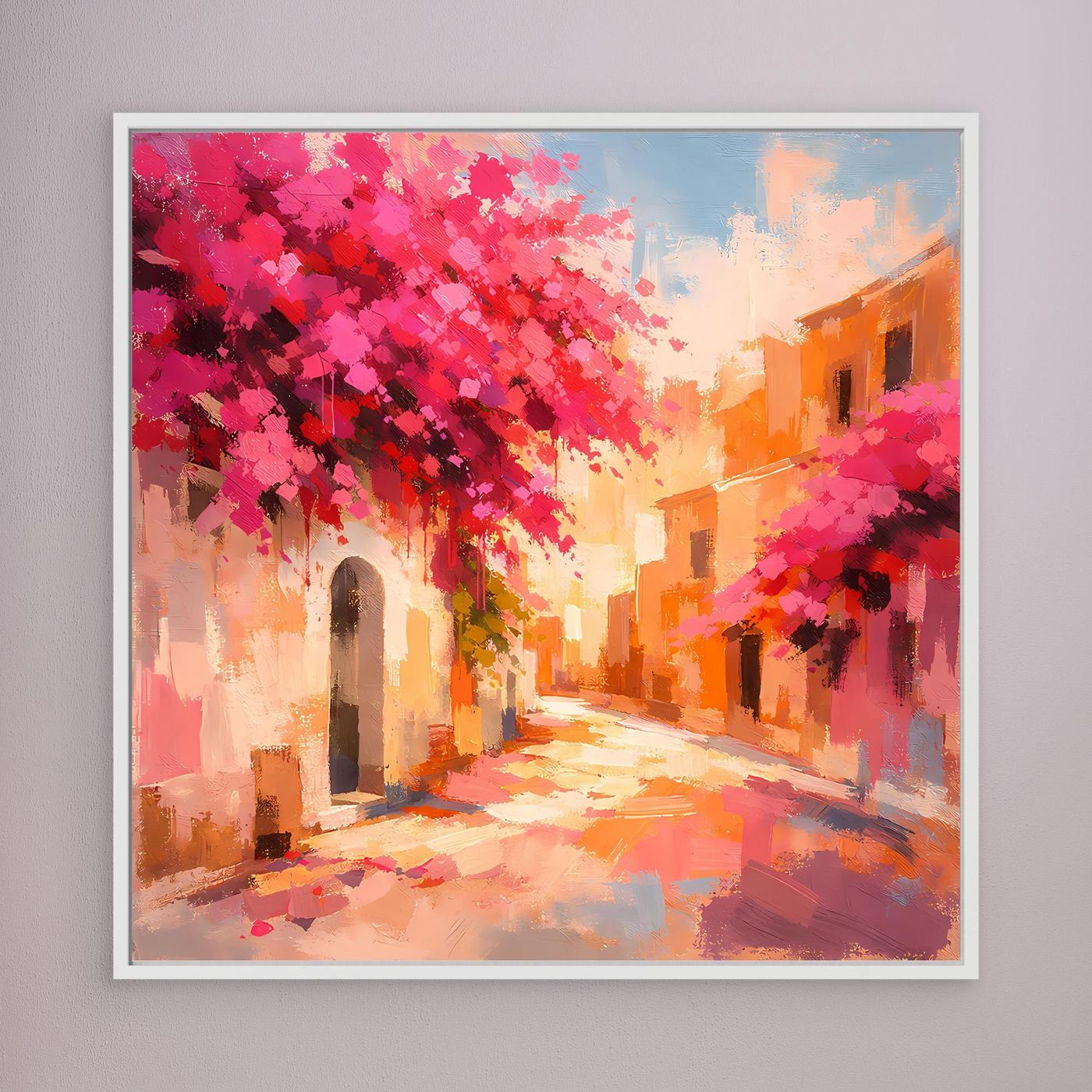 Leinwand Mediterrane Gasse im Blütenrausch | Abstraktes Italien Wandbild
