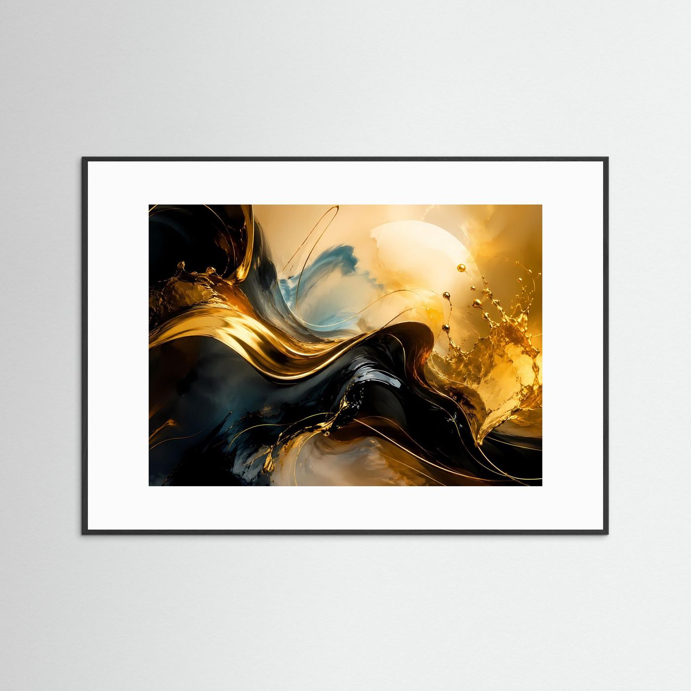 Fließendes Gold in Wellen & Dunkelheit | Abstrakte Luxus Kunst Poster Querformat