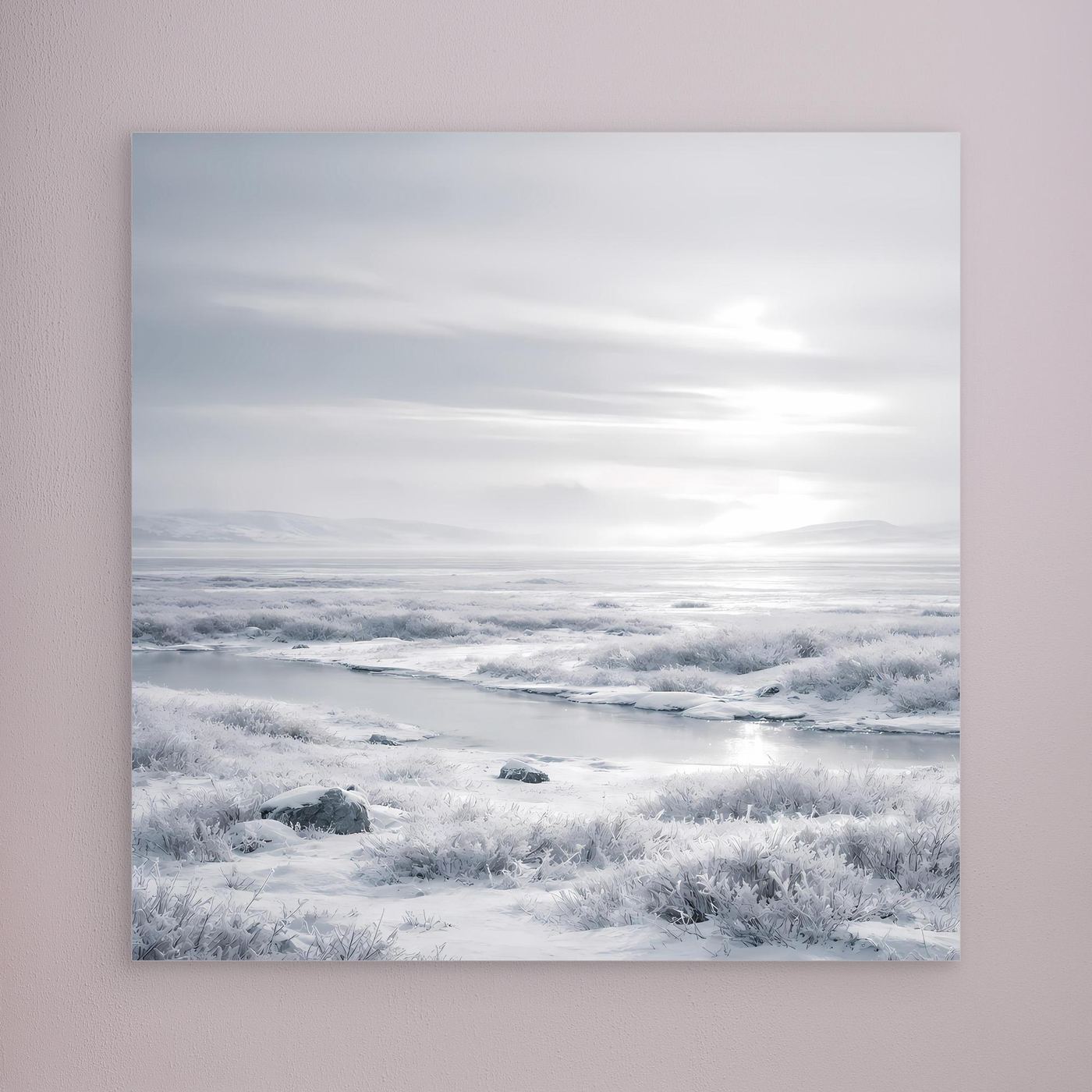 Leinwandbild mit verschneiter Winterlandschaft, ohne sichtbaren Rahmen
