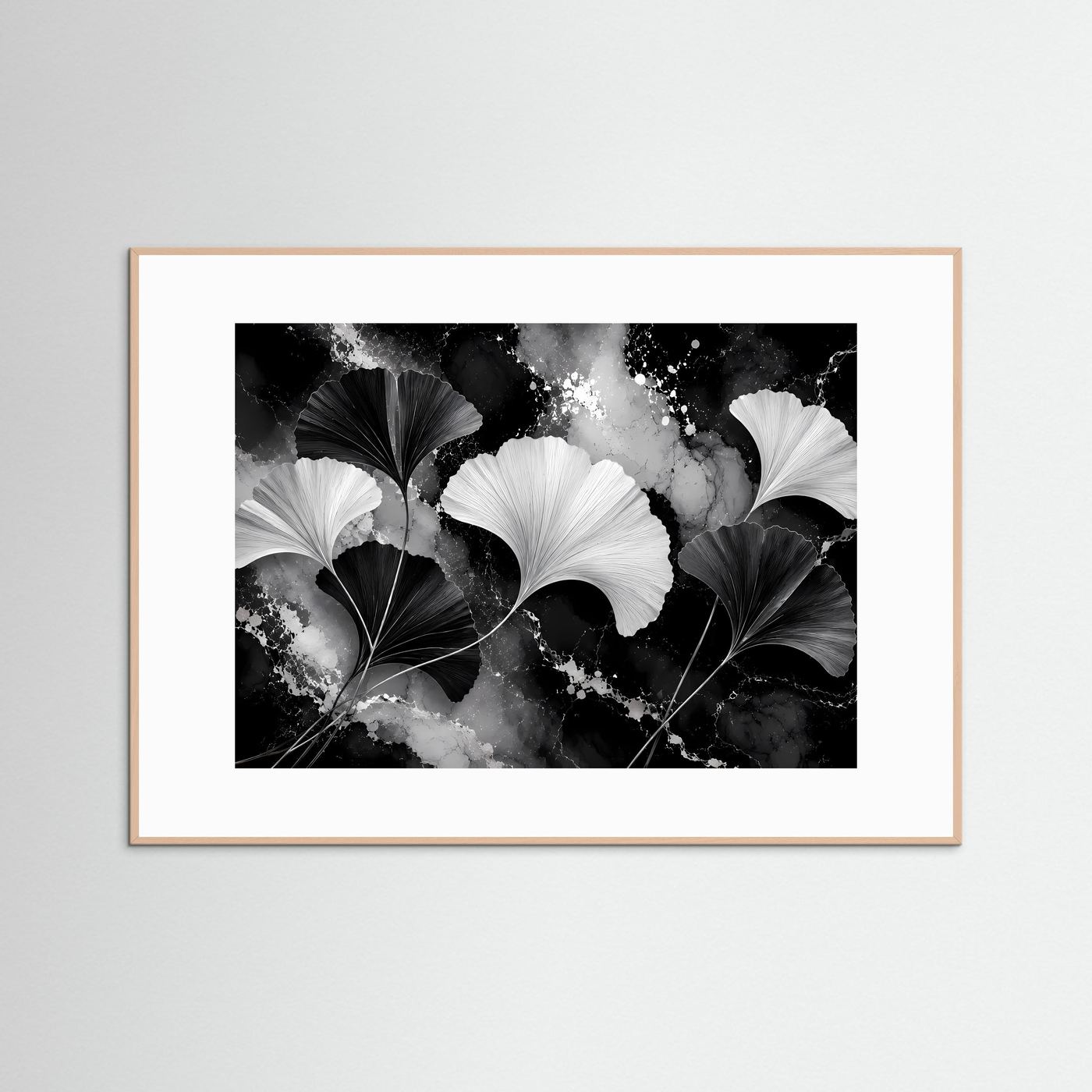 Ginkgo Blätter Poster Schwarz Weiß | Moderne Botanische Wandkunst | Elegantes Abstraktes Natur Wandbild | Minimalistische Kunst