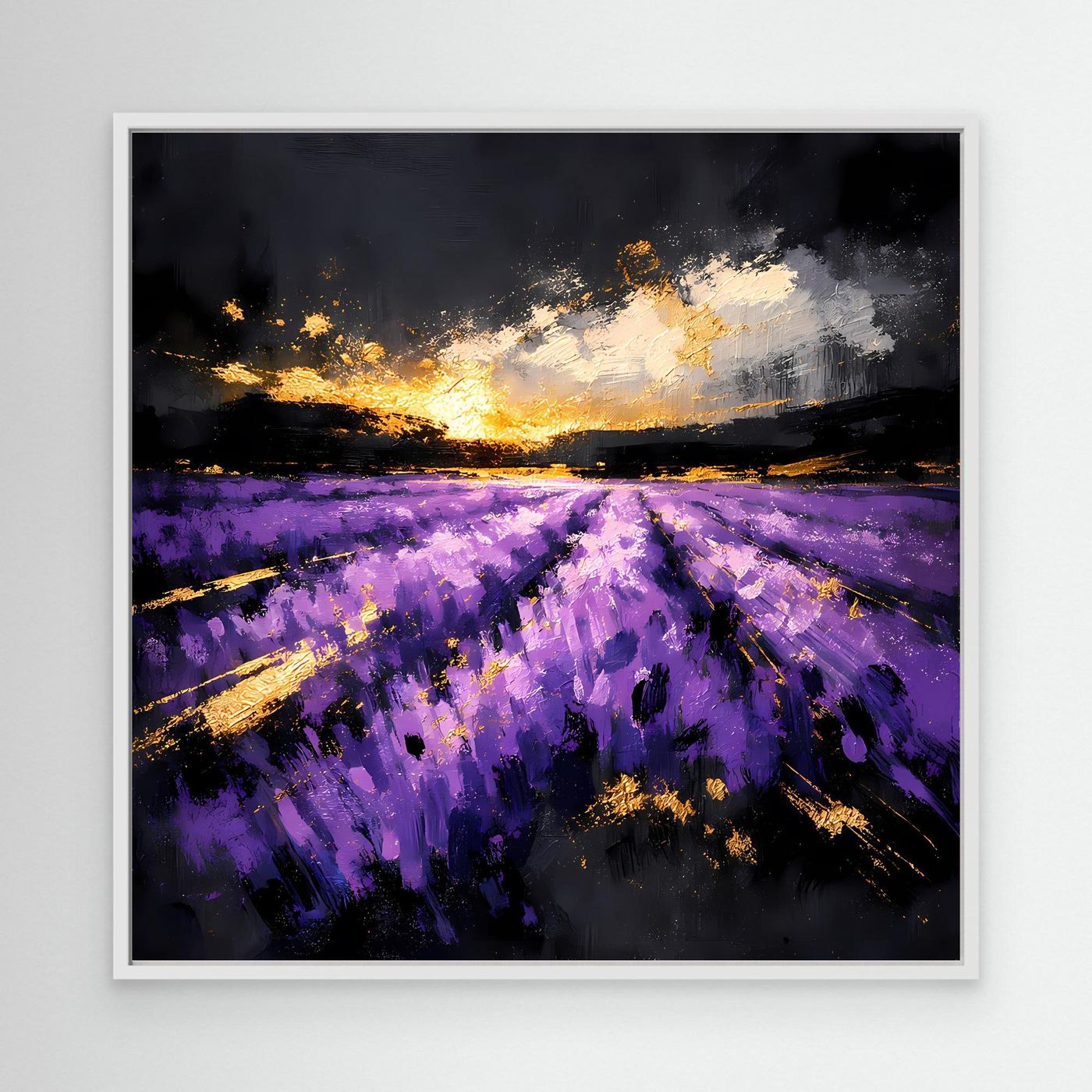Leinwand Magisches Lavendelfeld bei Sonnenuntergang | Abstraktes Natur Wandbild