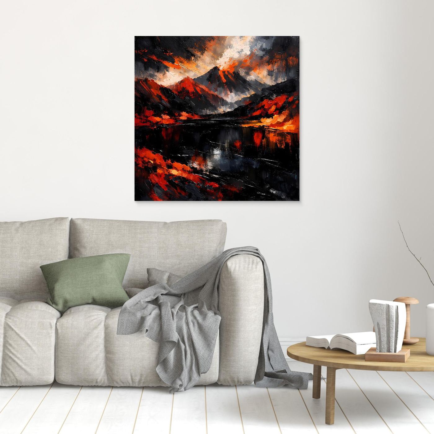 Abstraktes Leinwand-Wandbild mit Vulkan- und Flammenmeer-Motiv, kleines Format