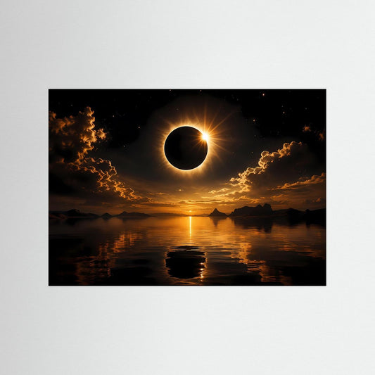 Poster Sonnenfinsternis über See, schwarzer Rand