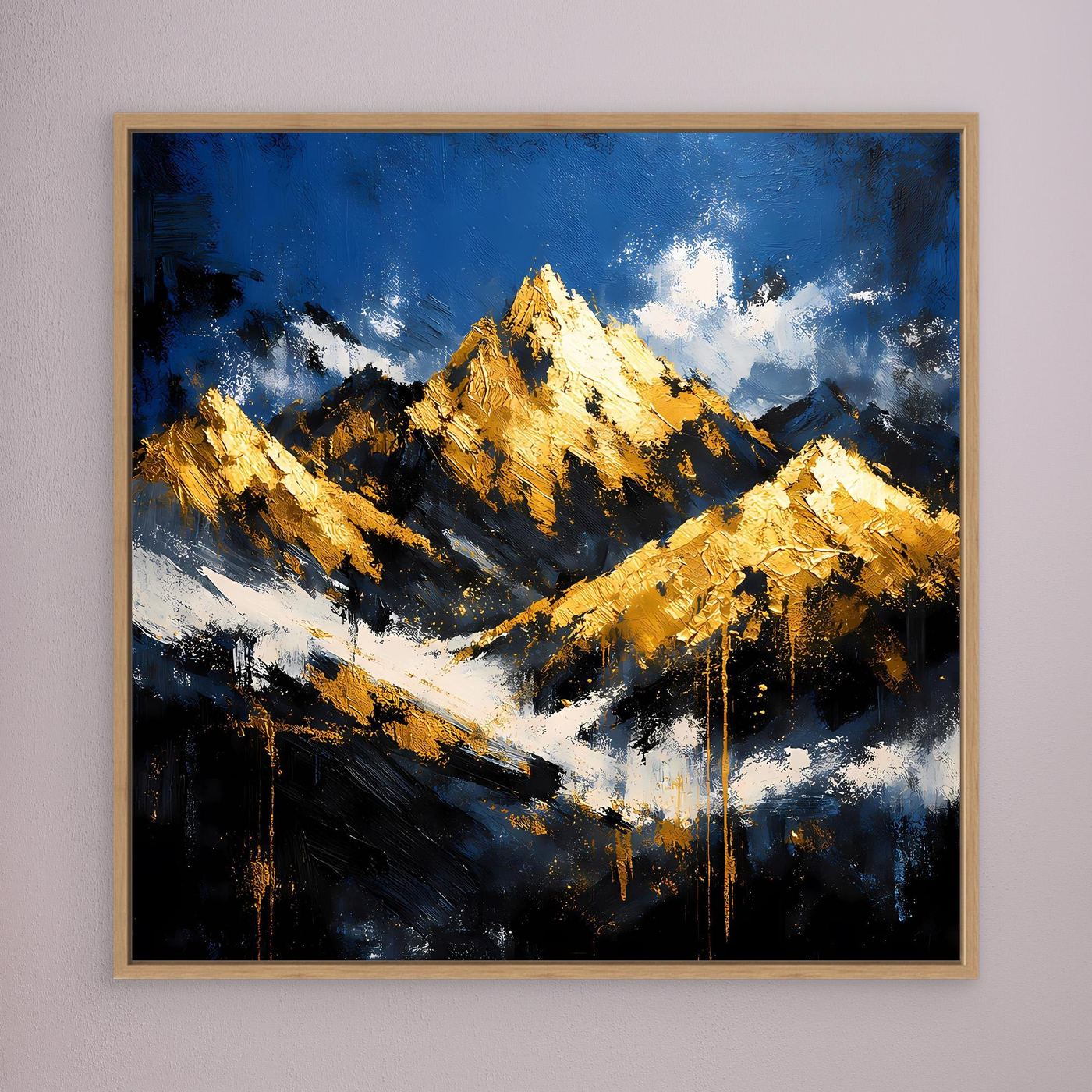 Leinwand Abstraktes Berggemälde in Blau und Gold | Modernes Berge Wandbild