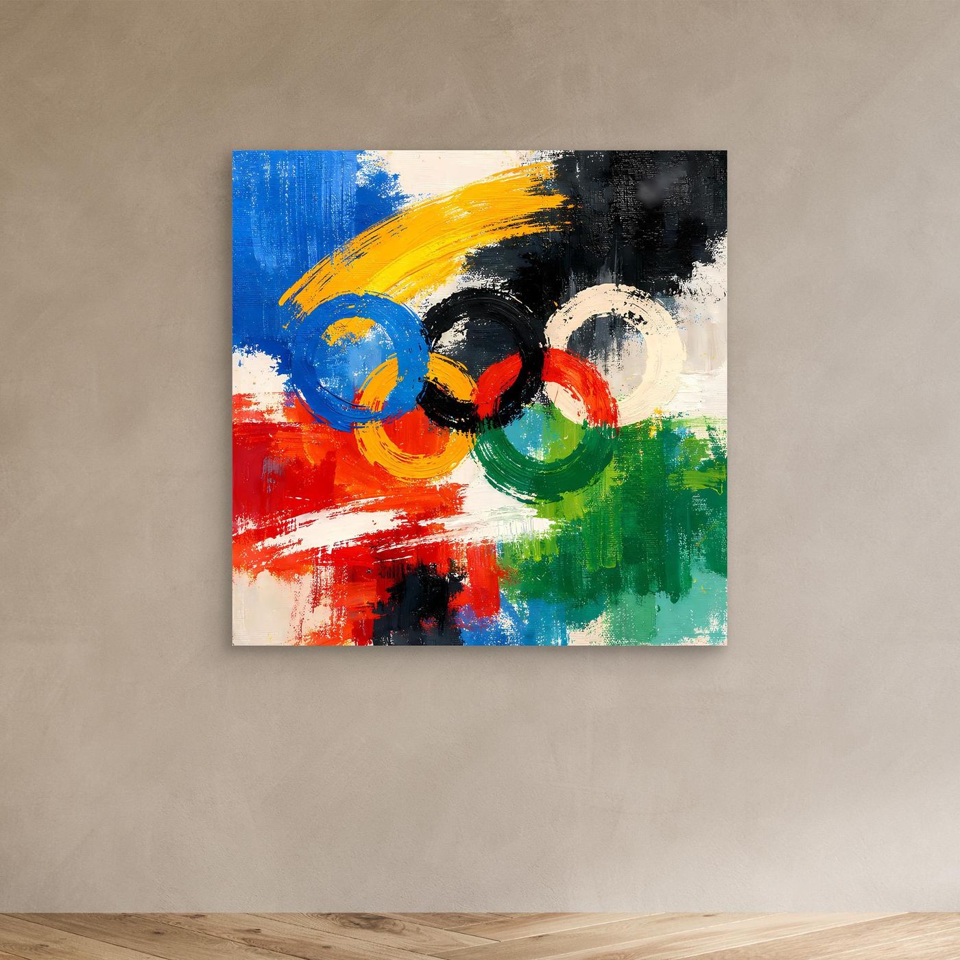 Leinwandbild abstrakte Olympische Ringe: Blau, Gelb, Schwarz, Rot, Grün (ohne Rahmen)