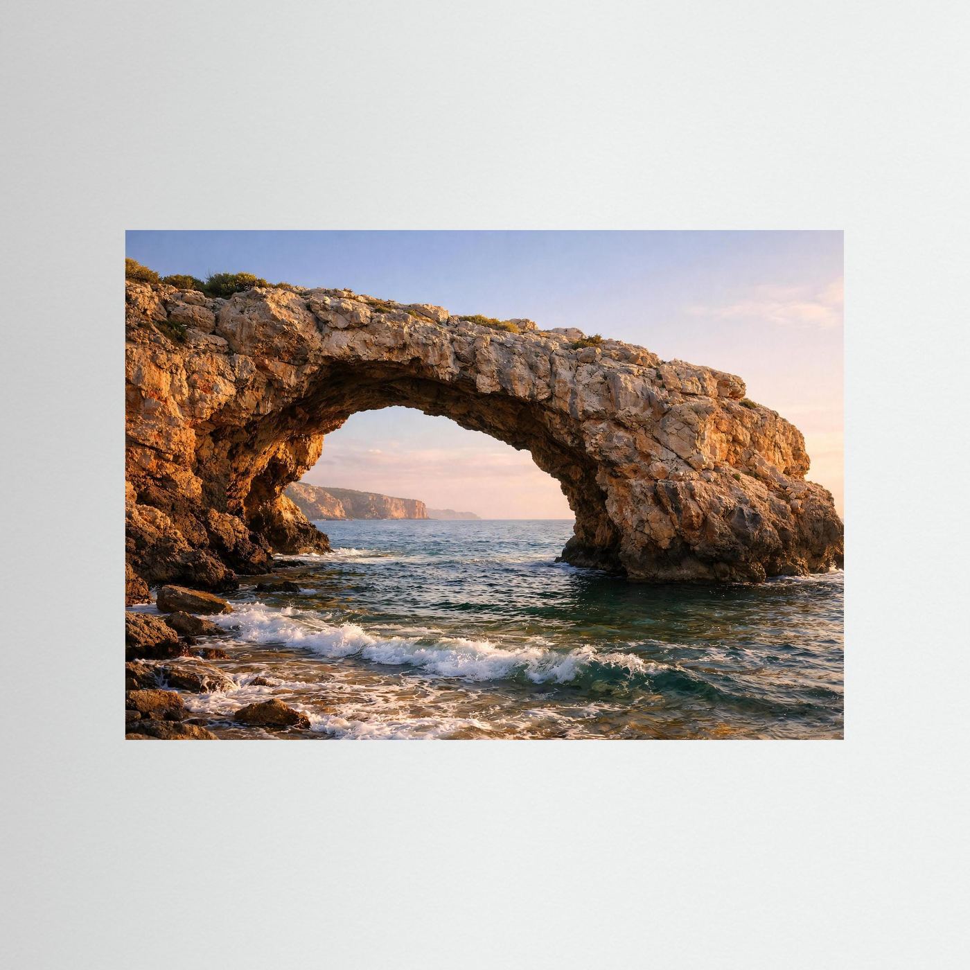 Naturposter mit Felsbogen am Meer, Querformat