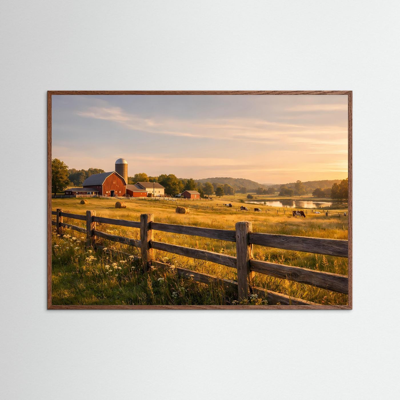 Idyllischer Bauernhof im goldenen Abendlicht | Ländliches Panorama Poster Querformat