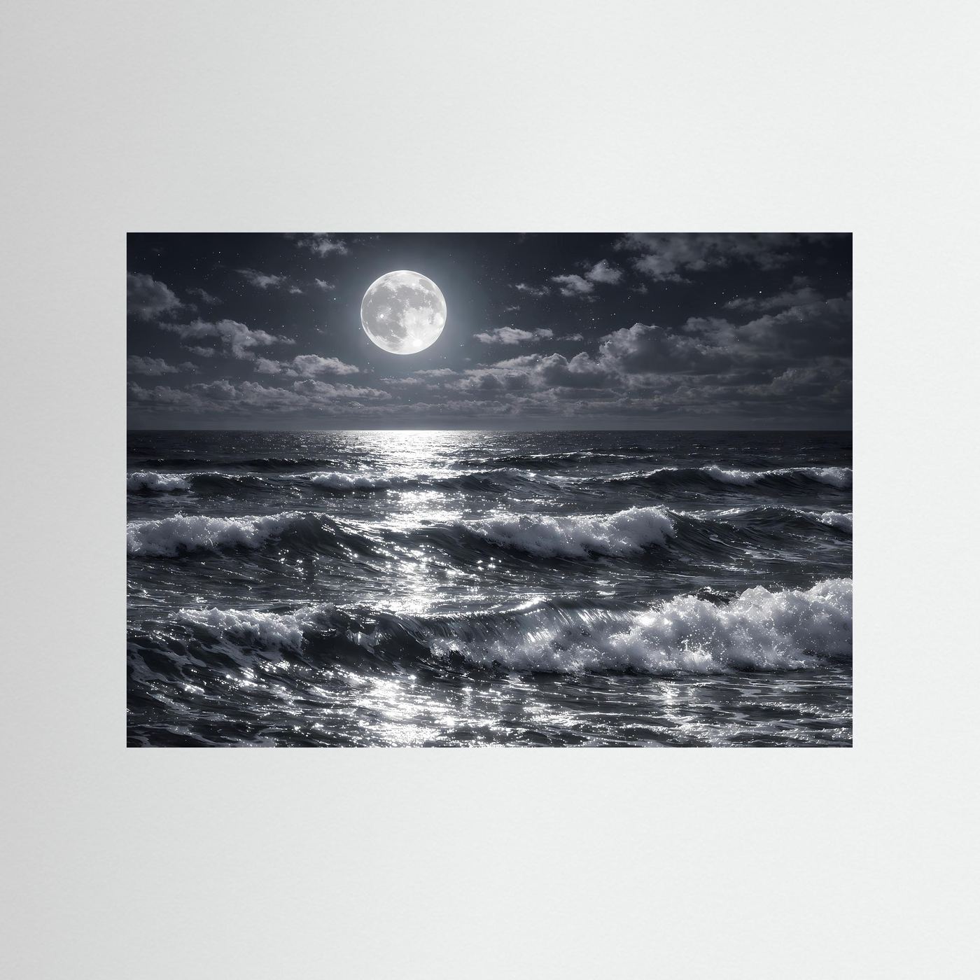 Poster Meereswellen bei Vollmond | Mystisches Nachtlandschaft Wandbild