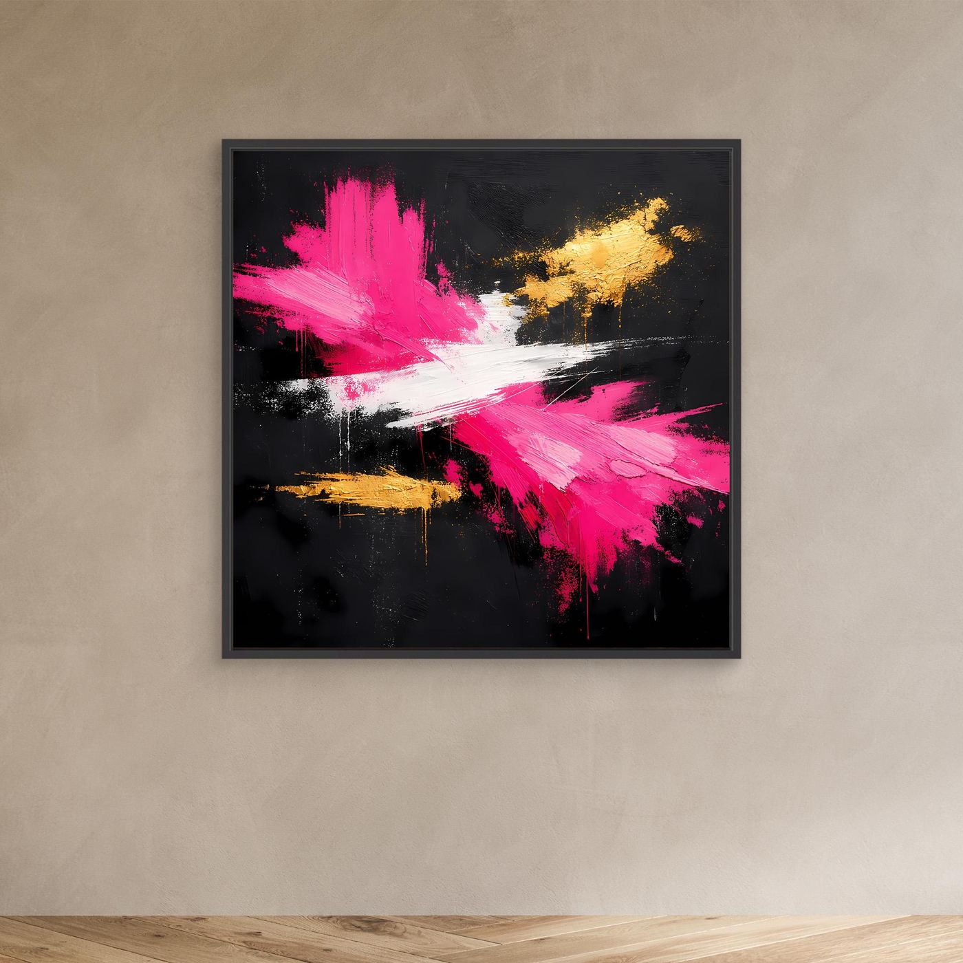Leinwand Abstraktes Farbfeuerwerk in Pink & Gold | Modernes Acryl-Stil Wandbild
