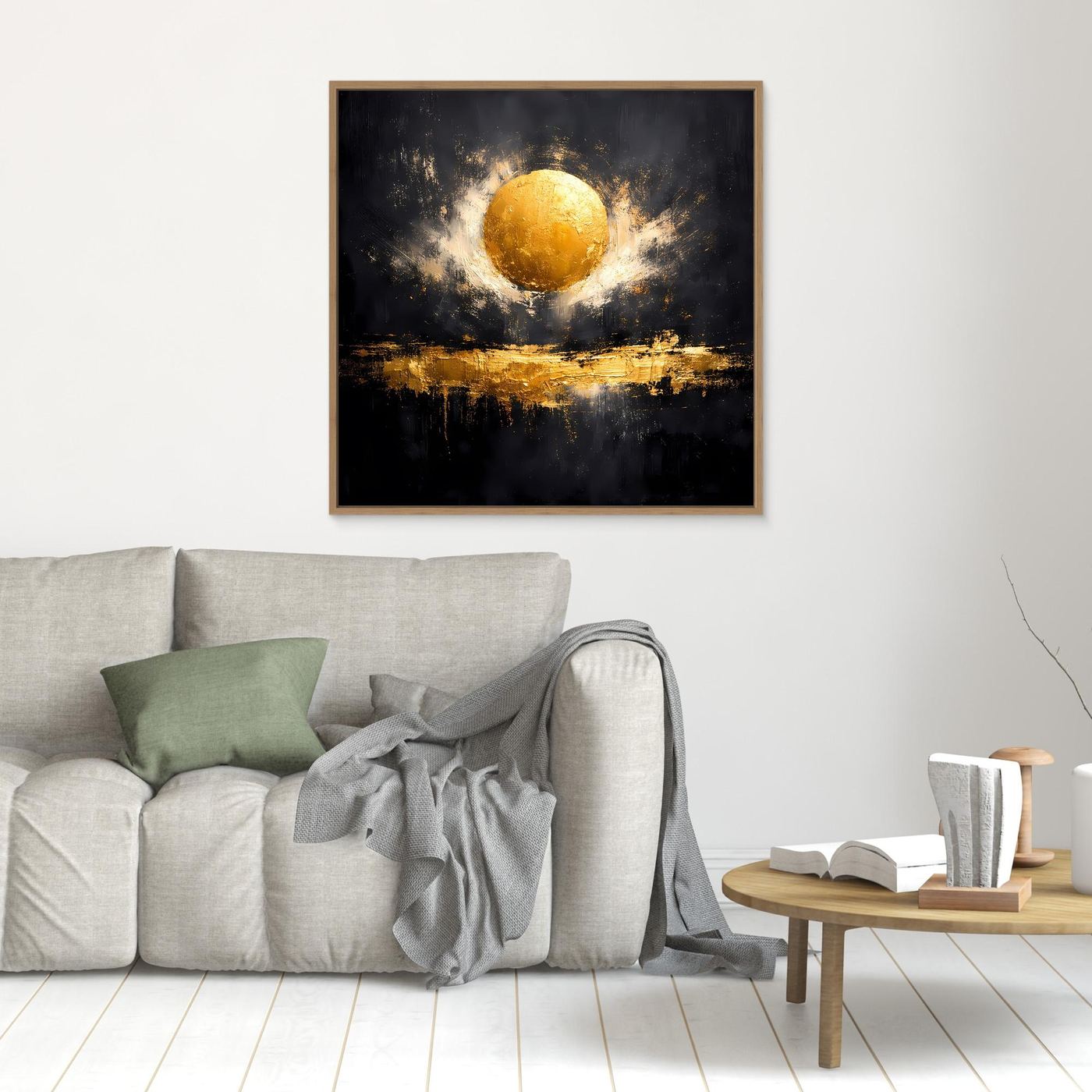 Leinwand Abstrakter Goldener Vollmond | Modernes Kosmisches Wandbild