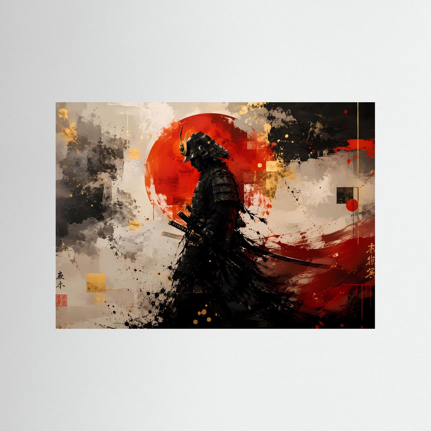 Pfad der Ehre: Samurai vor roter Sonne | Modernes Japan-Art Poster Querformat - Copy
