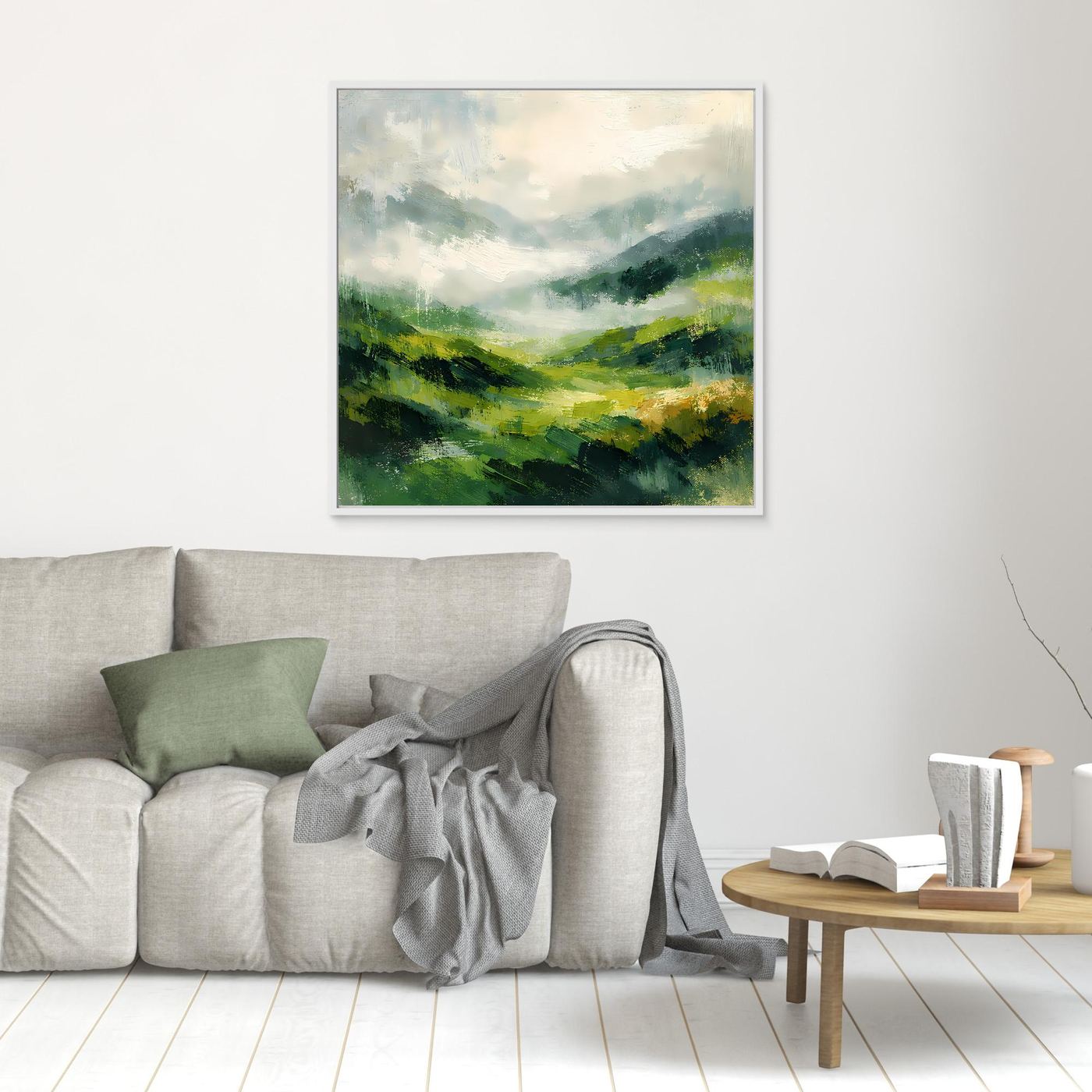 Leinwand Abstraktes Hügellandschaft Gemälde | Modernes Grünes Tal Wandbild Natur