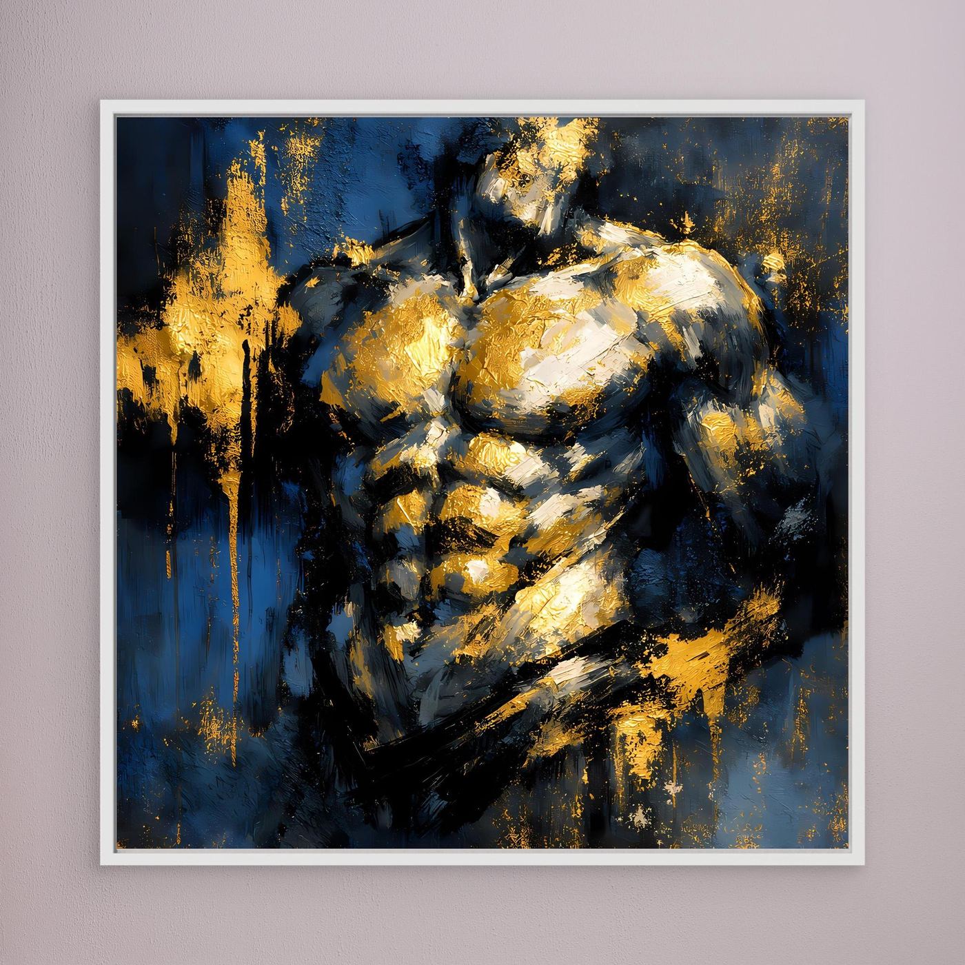Leinwand Kraftvoller Männlicher Torso in Gold und Blau | Abstraktes Bodybuilding Wandbild