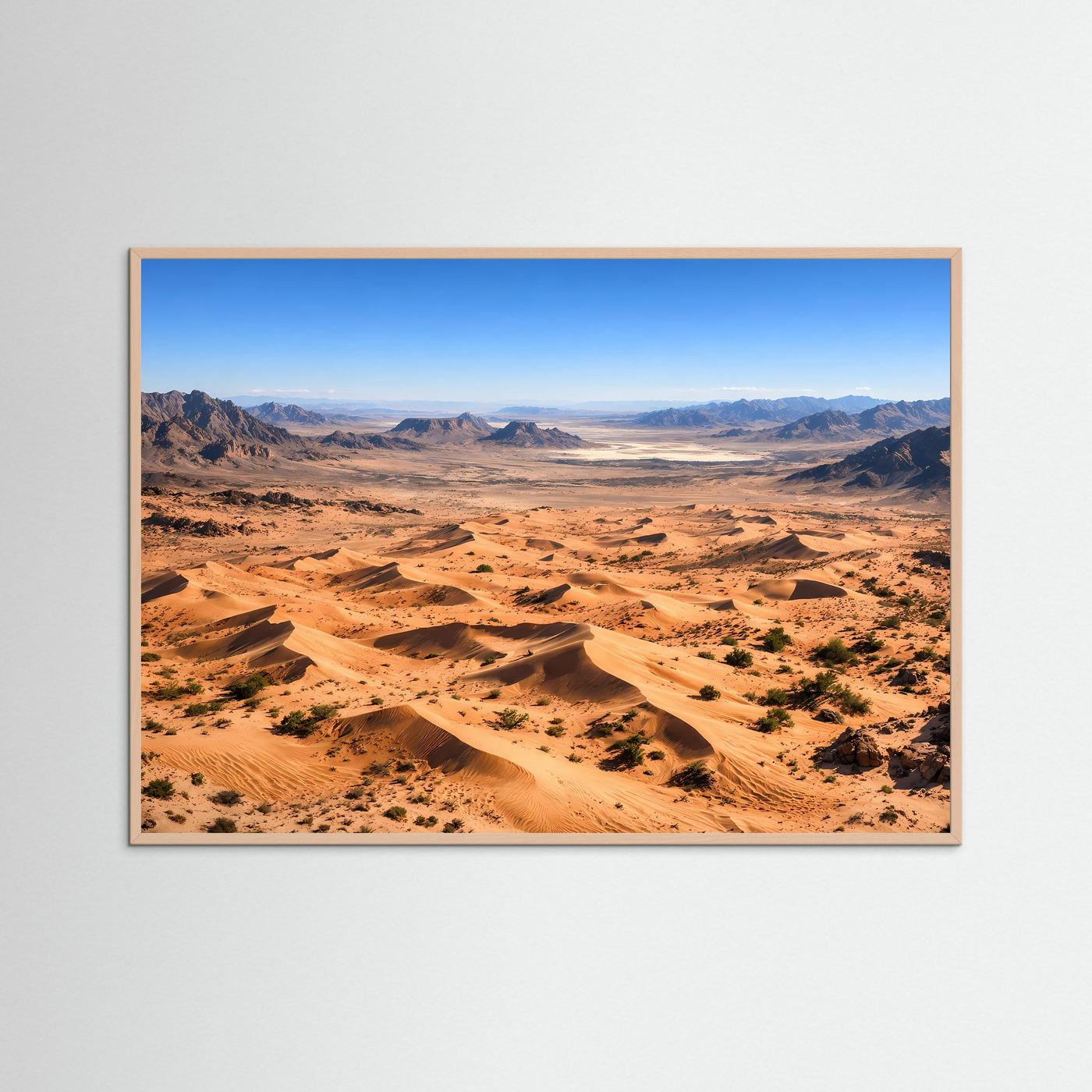 Weite Wüstenlandschaft unter blauem Himmel | Sanddünen & Wüste Panorama Poster Querformat