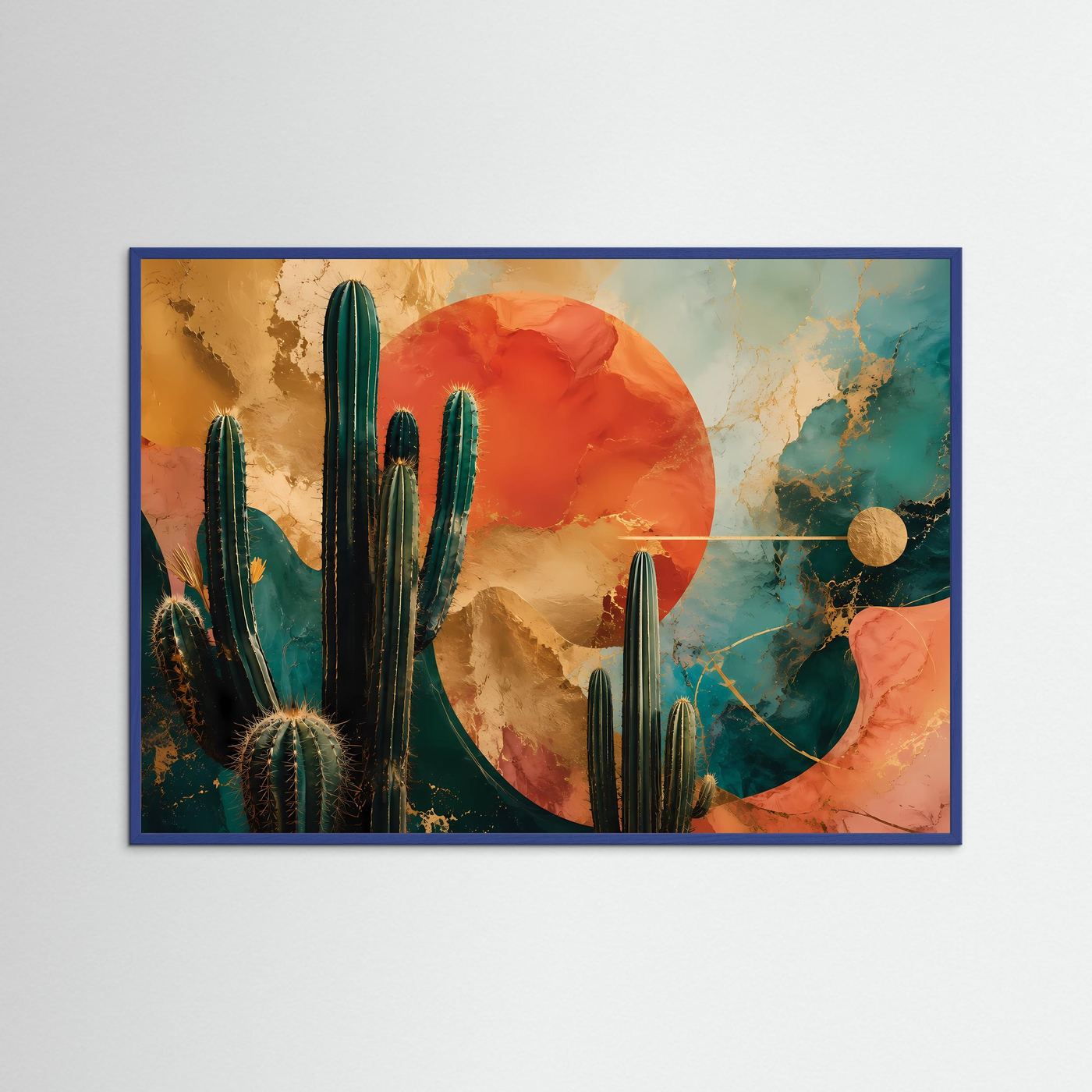Wüstenhitze & Marokko-Vibe | Abstraktes Kaktus Poster mit Gold- und Terrakotta-Akzenten