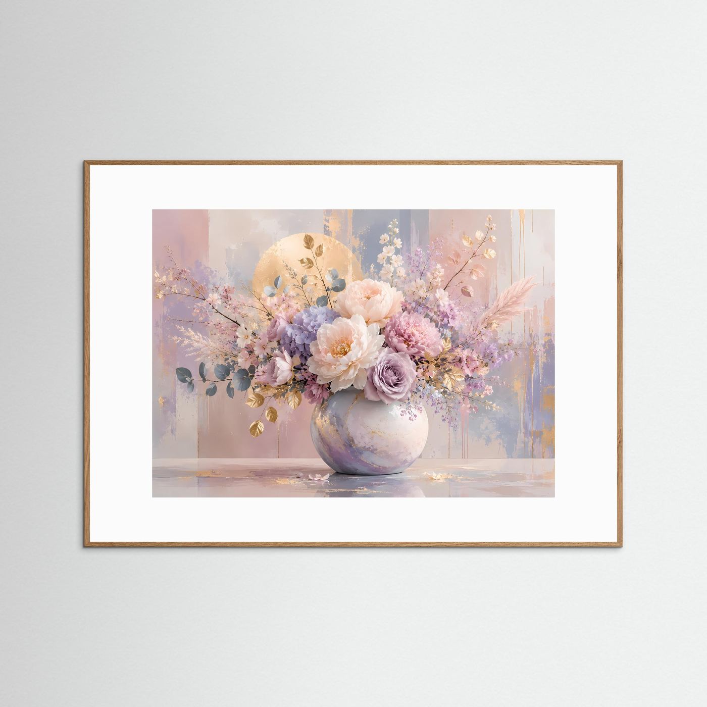 Blumenstrauß Poster Pastell | Elegante Pfingstrosen & Rosen in Vase | Florale Wandkunst | Modernes Blumenbild | Leinwand | Premium Wall Art