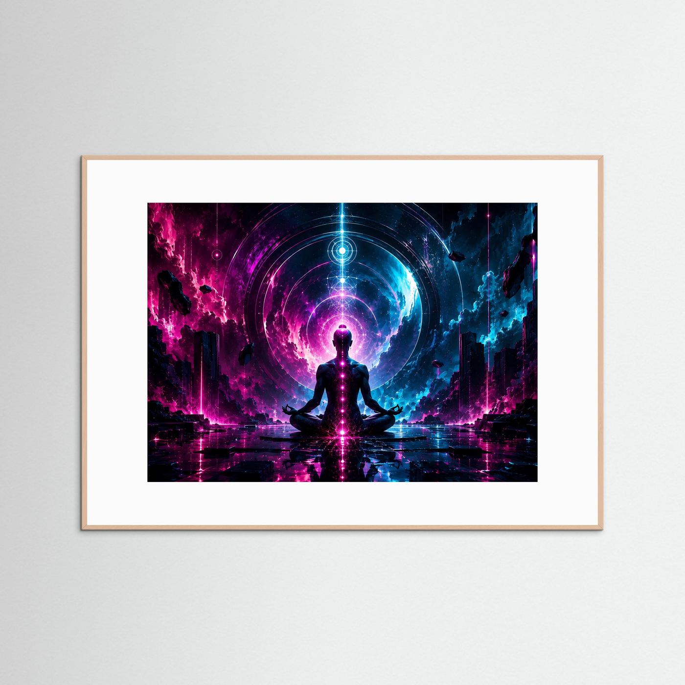 Meditation Poster Neon | Chakra Wandbild Modern | Spirituelle Kosmische Kunst | Abstrakte Energie Meditation | Leinwand Yoga Deko