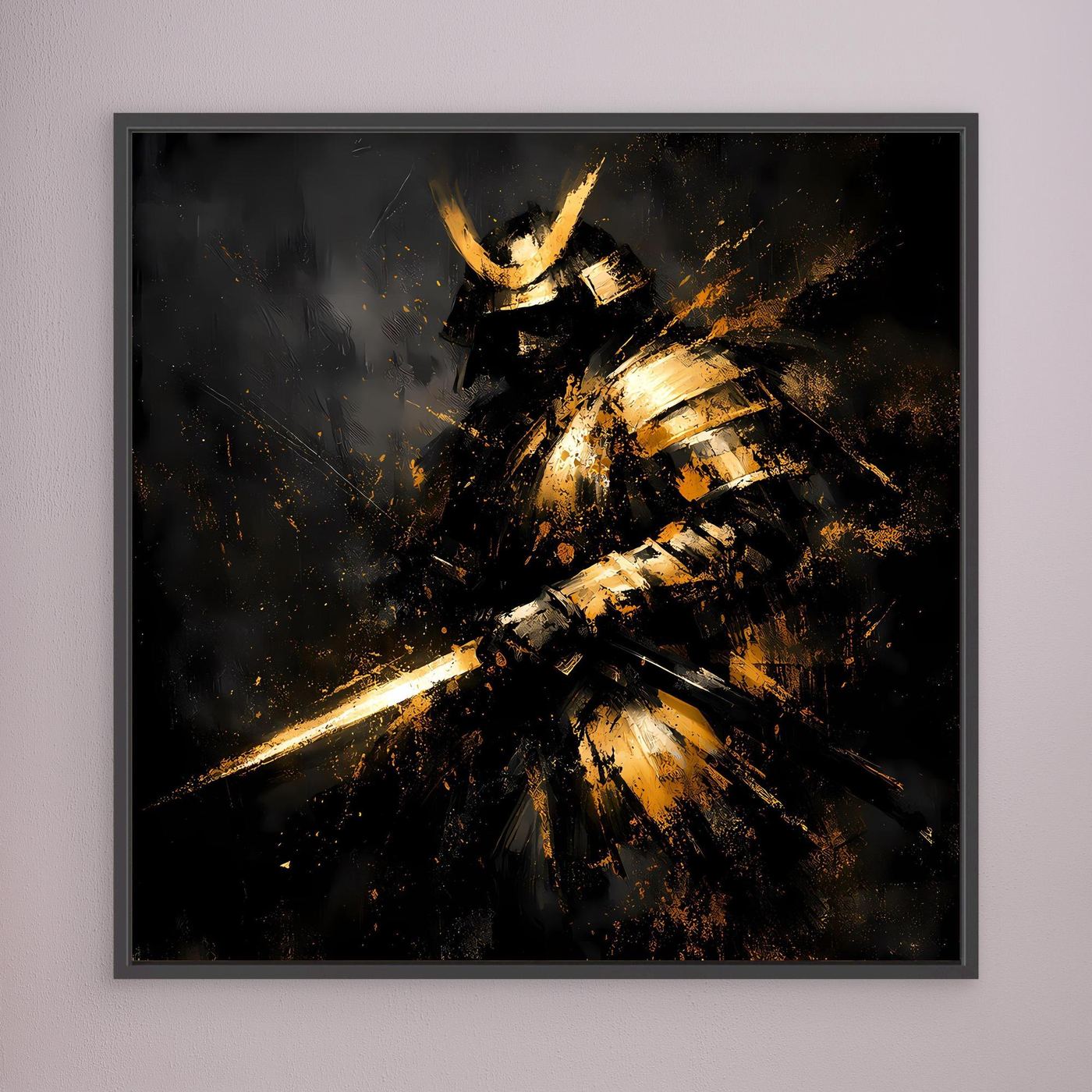 Leinwand Abstrakter Goldener Samurai | Modernes Japanisches Krieger Wandbild
