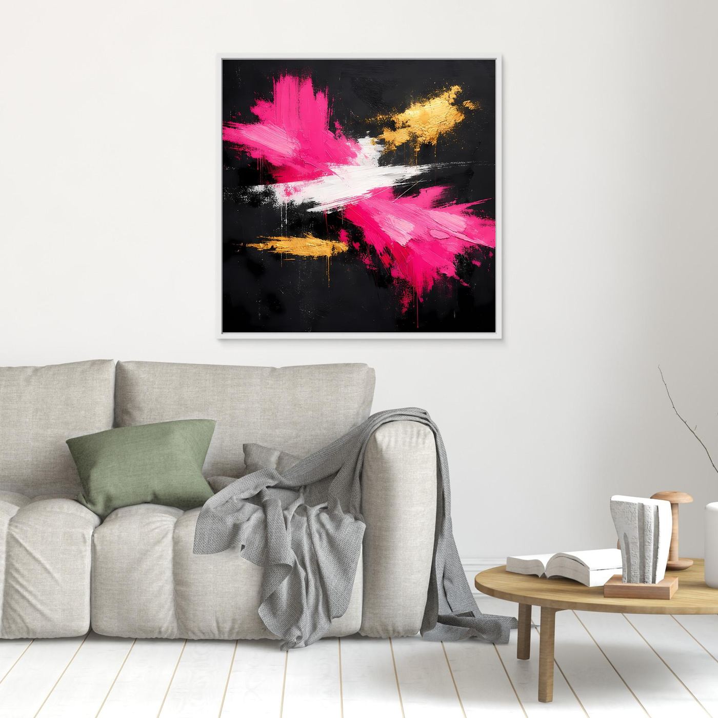 Leinwand Abstraktes Farbfeuerwerk in Pink & Gold | Modernes Acryl-Stil Wandbild