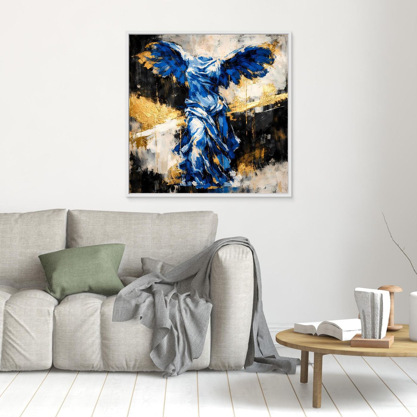 Leinwand Nike von Samothrake in Blau | Abstraktes Skulpturen Wandbild Gold