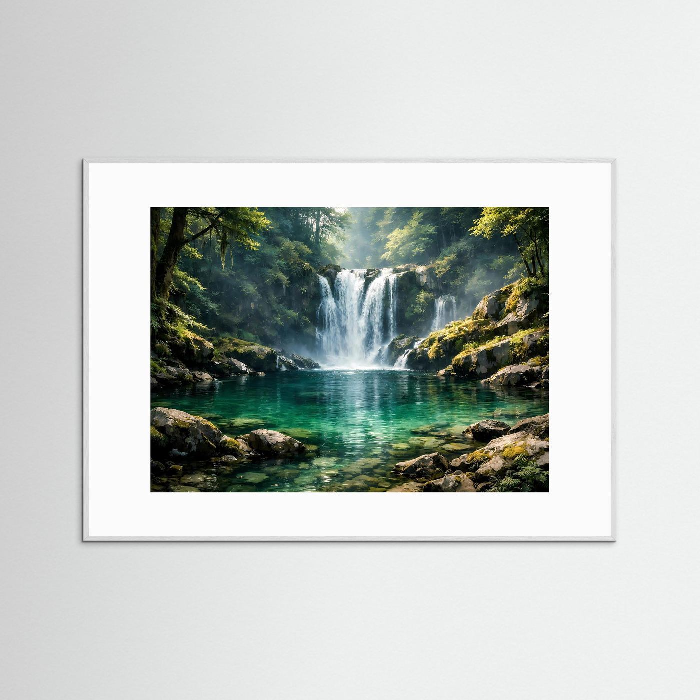Idyllischer Wasserfall im Zauberwald | Natur Panorama Wandbild & Kunst Poster Querformat