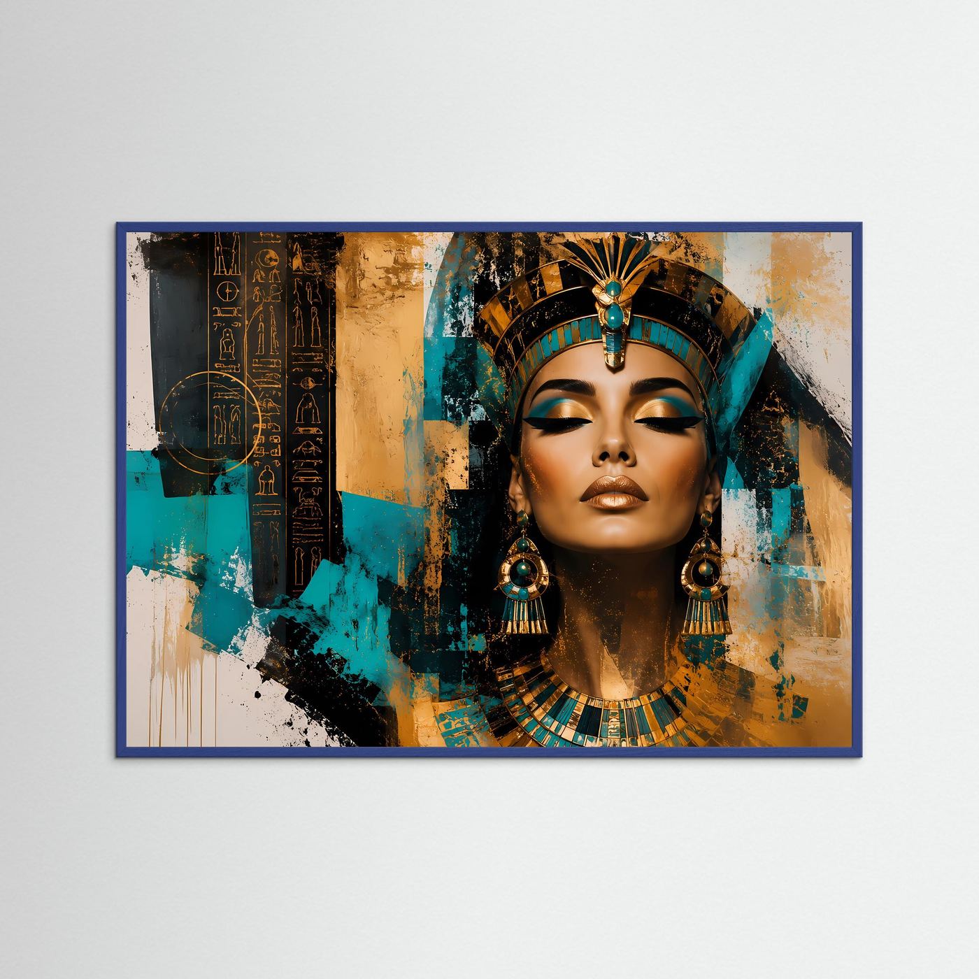 Ägyptische Königin in Gold & Türkis | Modernes Pharaonin Wandbild & Kunst-Poster