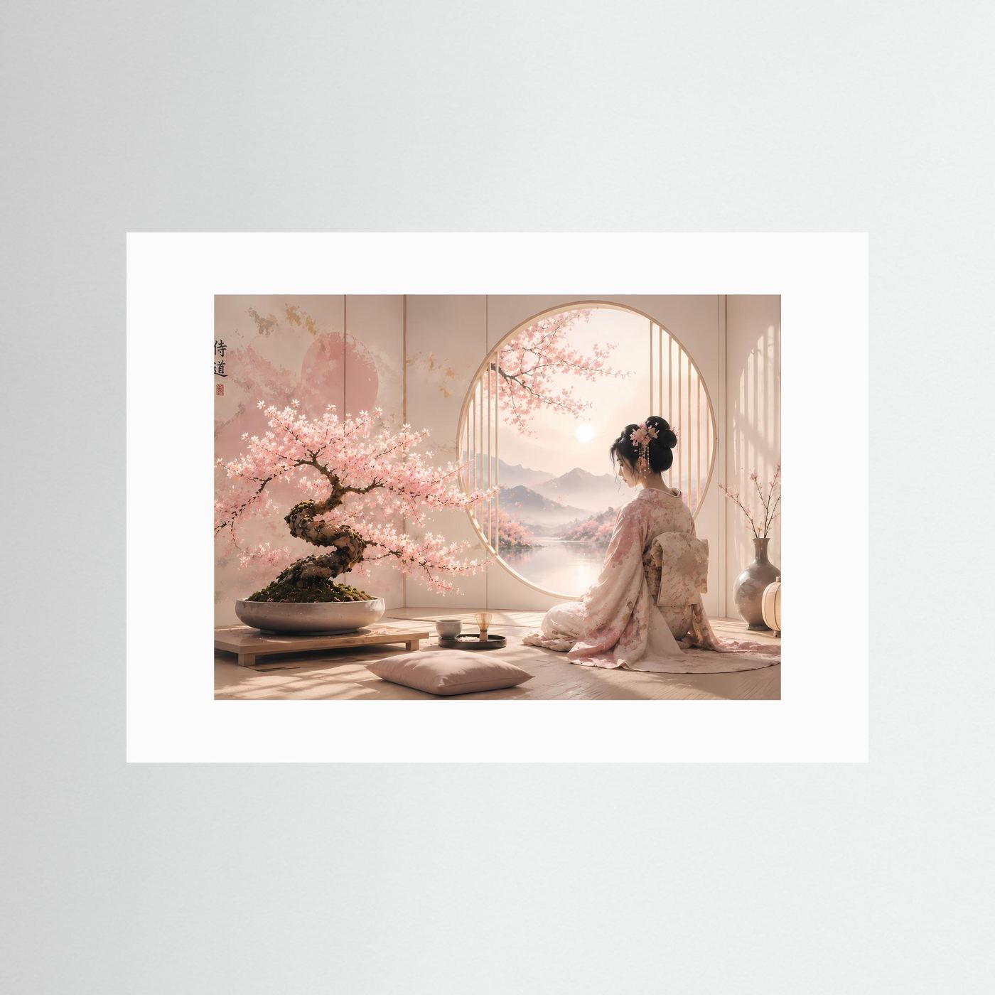 Japanische Geisha mit Kirschblüten | Sakura Bonsai & Zen Harmonie