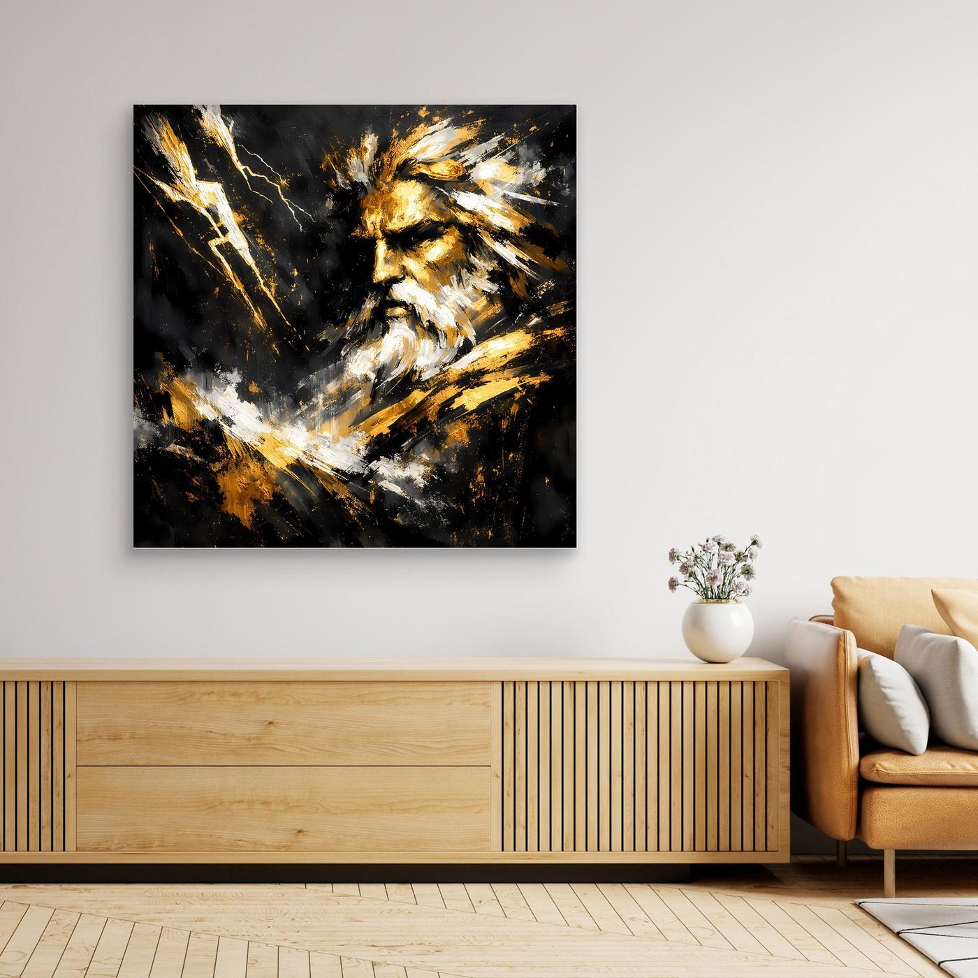 Leinwand Goldener Zeus Göttervater | Abstraktes Mythologie Wandbild Modern