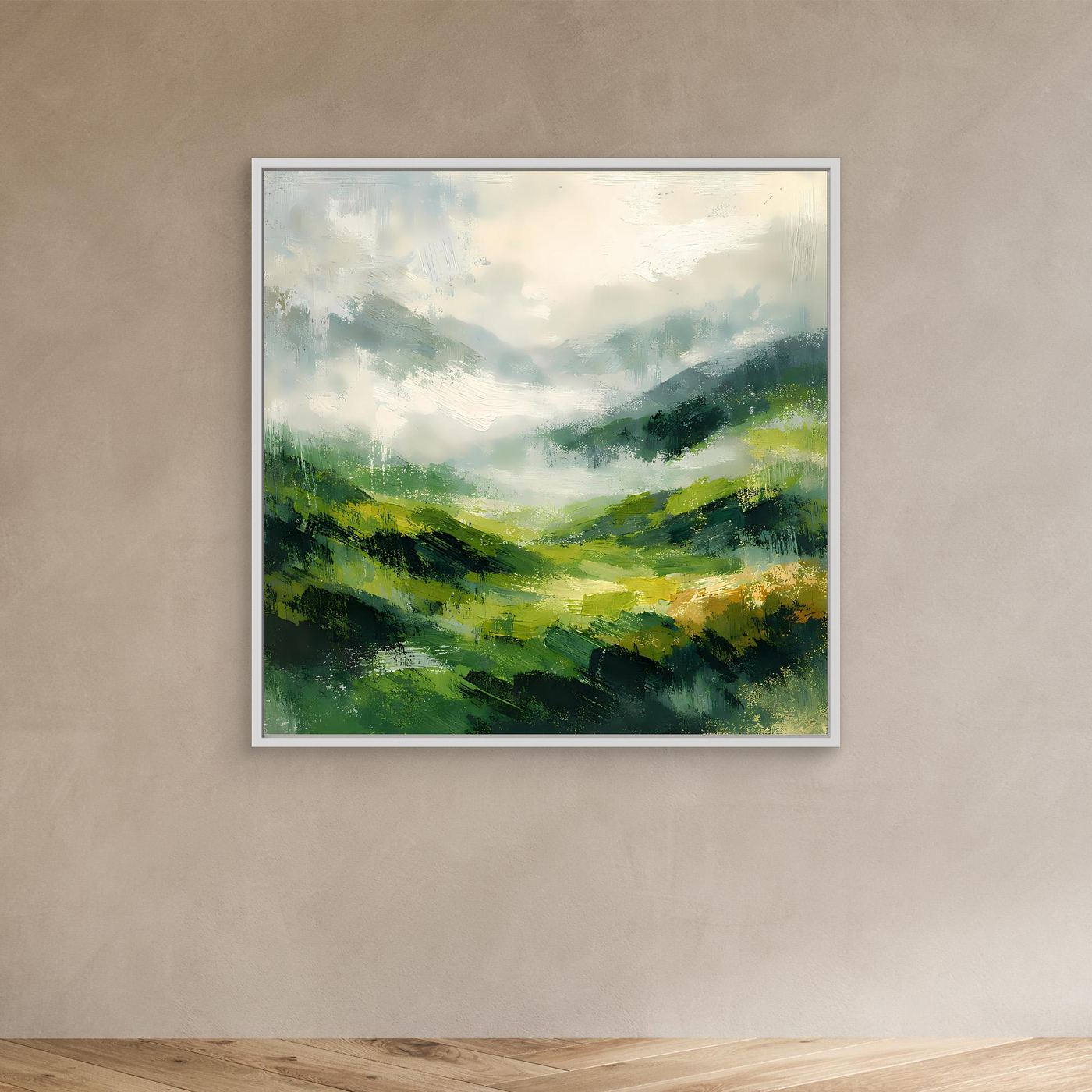 Leinwand Abstraktes Hügellandschaft Gemälde | Modernes Grünes Tal Wandbild Natur