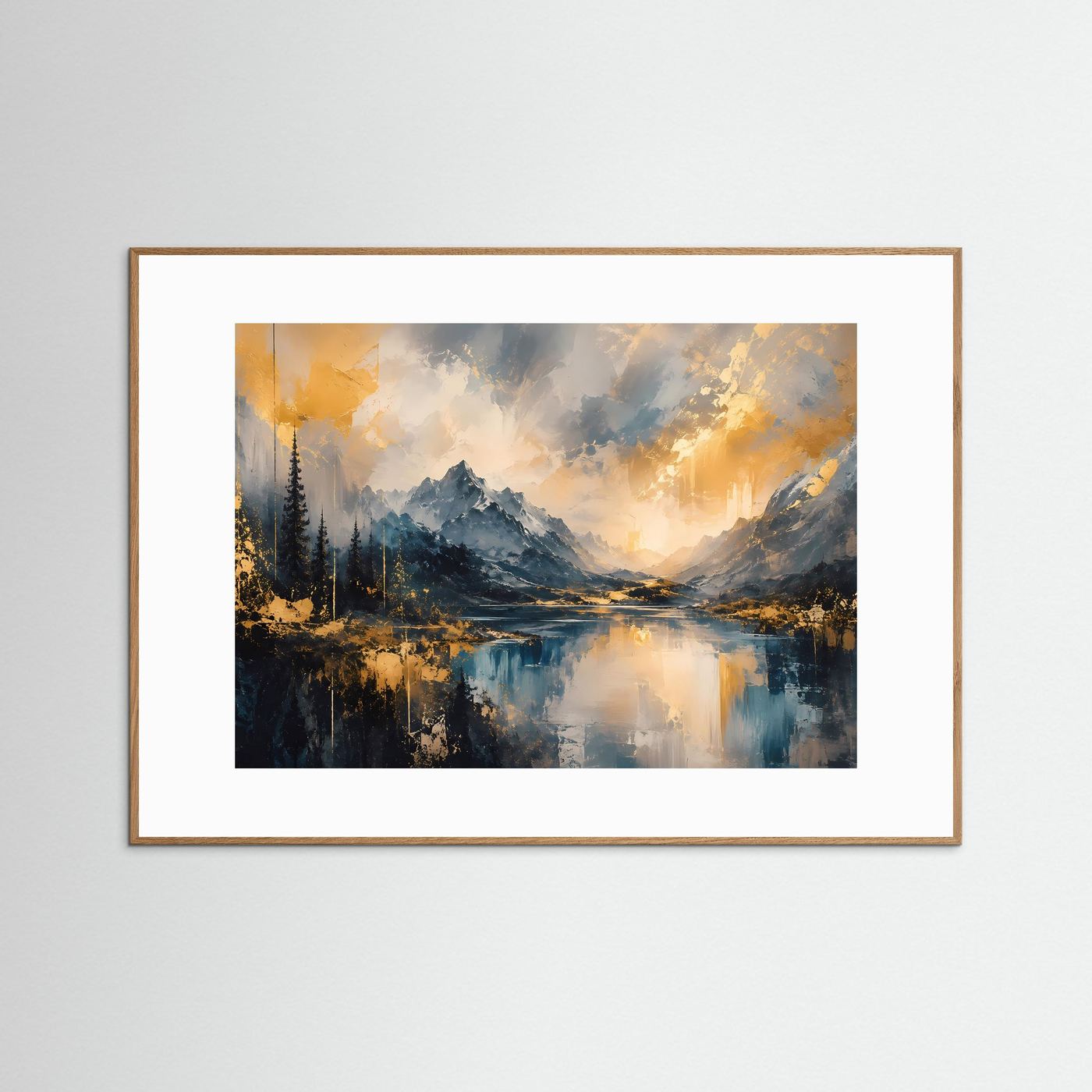 Abstrakte Berglandschaft in Blau & Gold | Modernes Natur Kunst Poster
