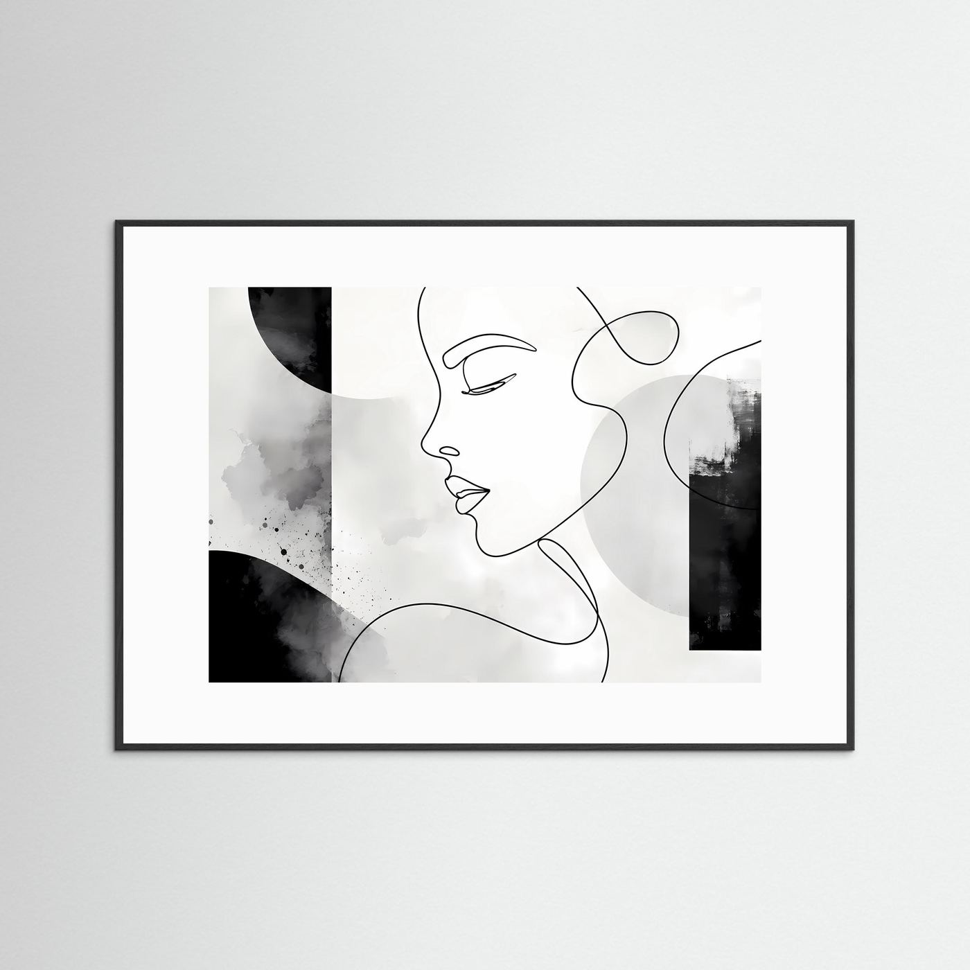 Minimalistisches One Line Gesicht Wandbild | Schwarz Weiß Line Art Poster | Modernes Frauenportrait | Skandinavische Boho Kunst | Abstrakte Leinwand